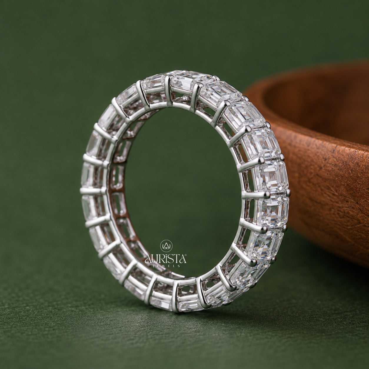 Emerald Cut Lab Grown Diamond Eternity Band, Full Circle Stackable Wedding Ring