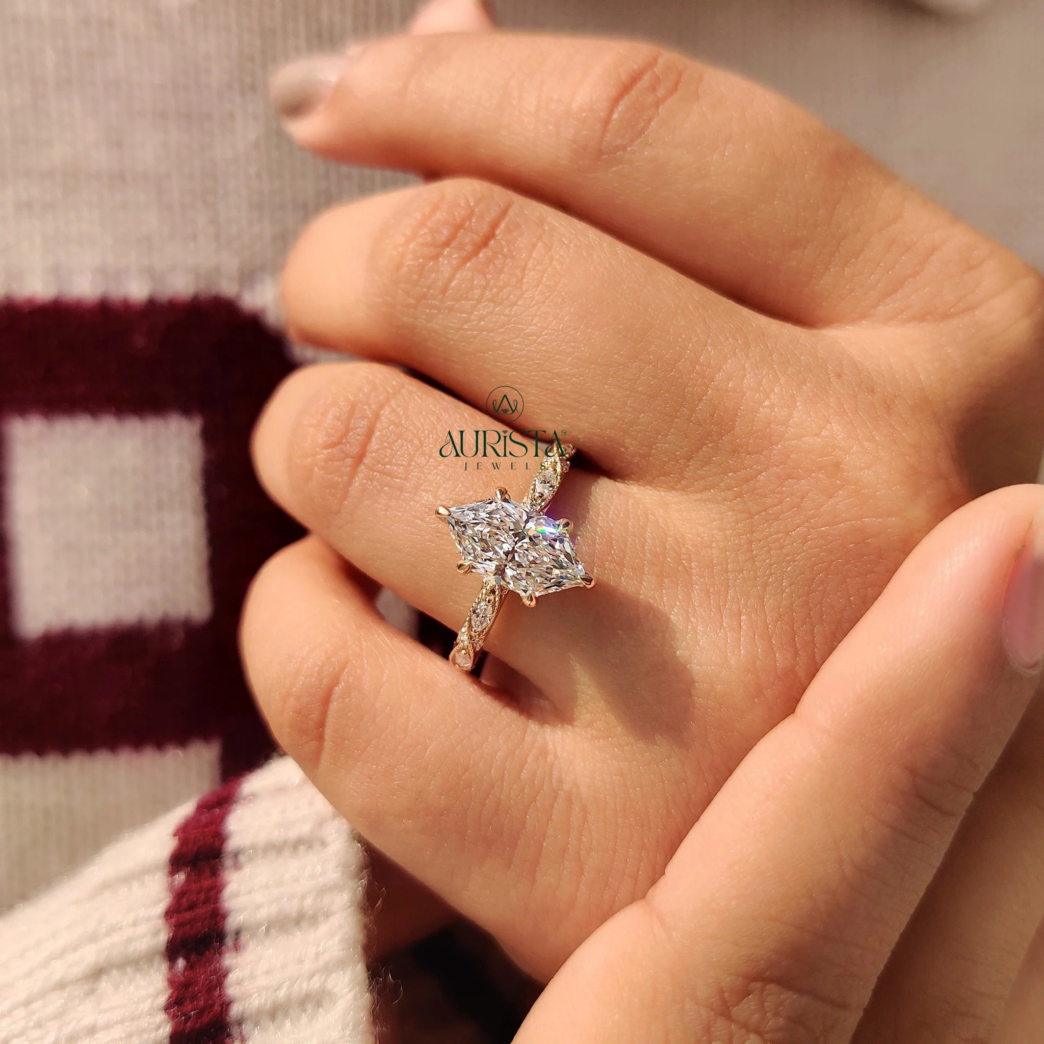 Marquise Cut Diamond Ring with Vintage Twisted Accent Band