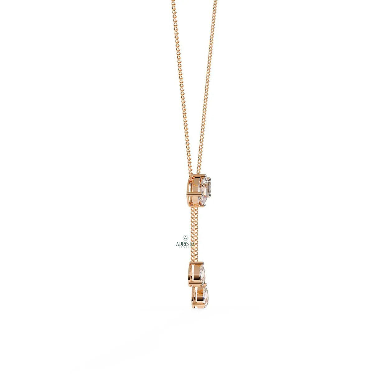 Mixed Cut Lab Grown Diamond Lariat Necklace Pear and Emerald Cut Dangle Necklace