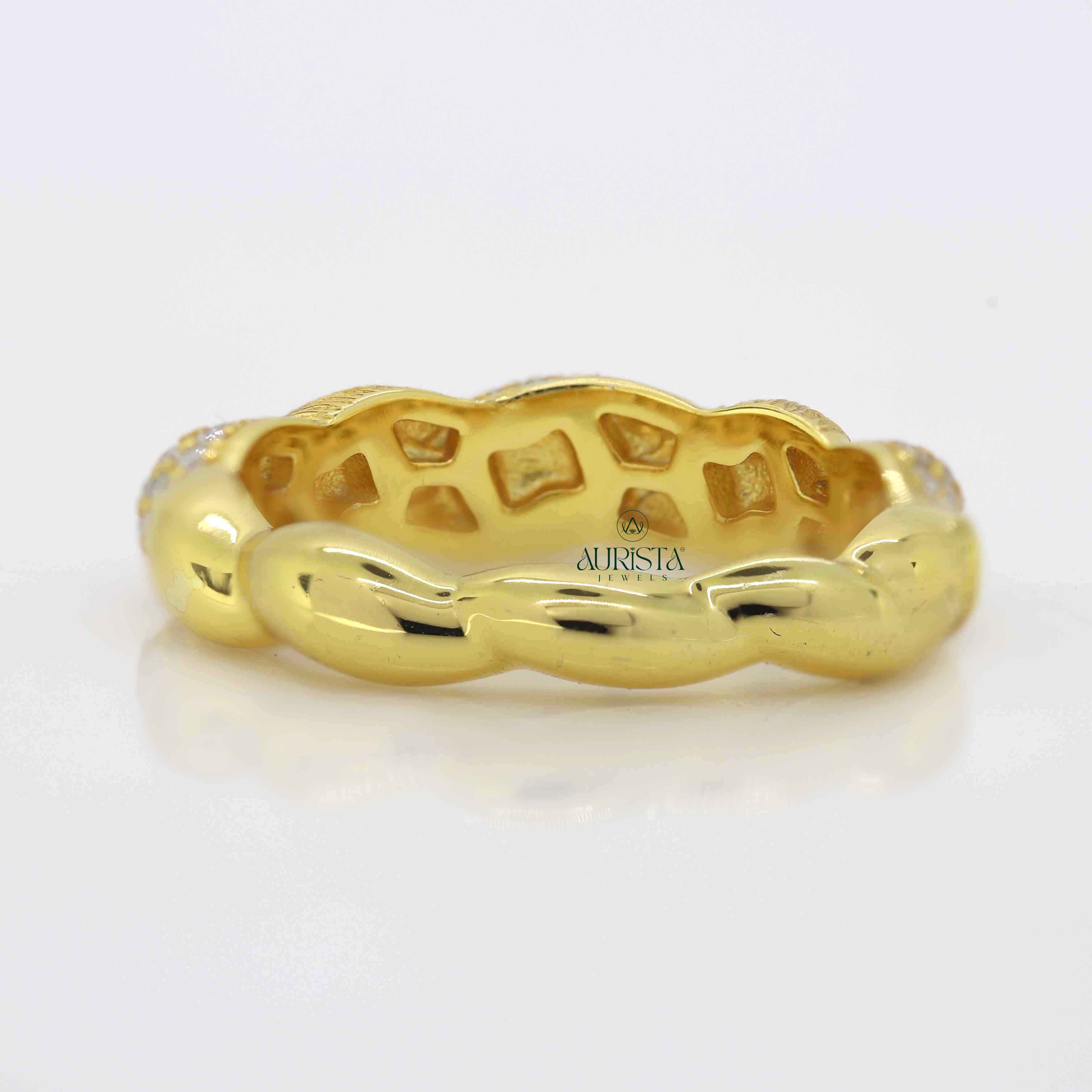 Twisted Gold Lab Grown Diamond Band, Pavé Stackable,Round Cut Diamond,Bridal Jewelry