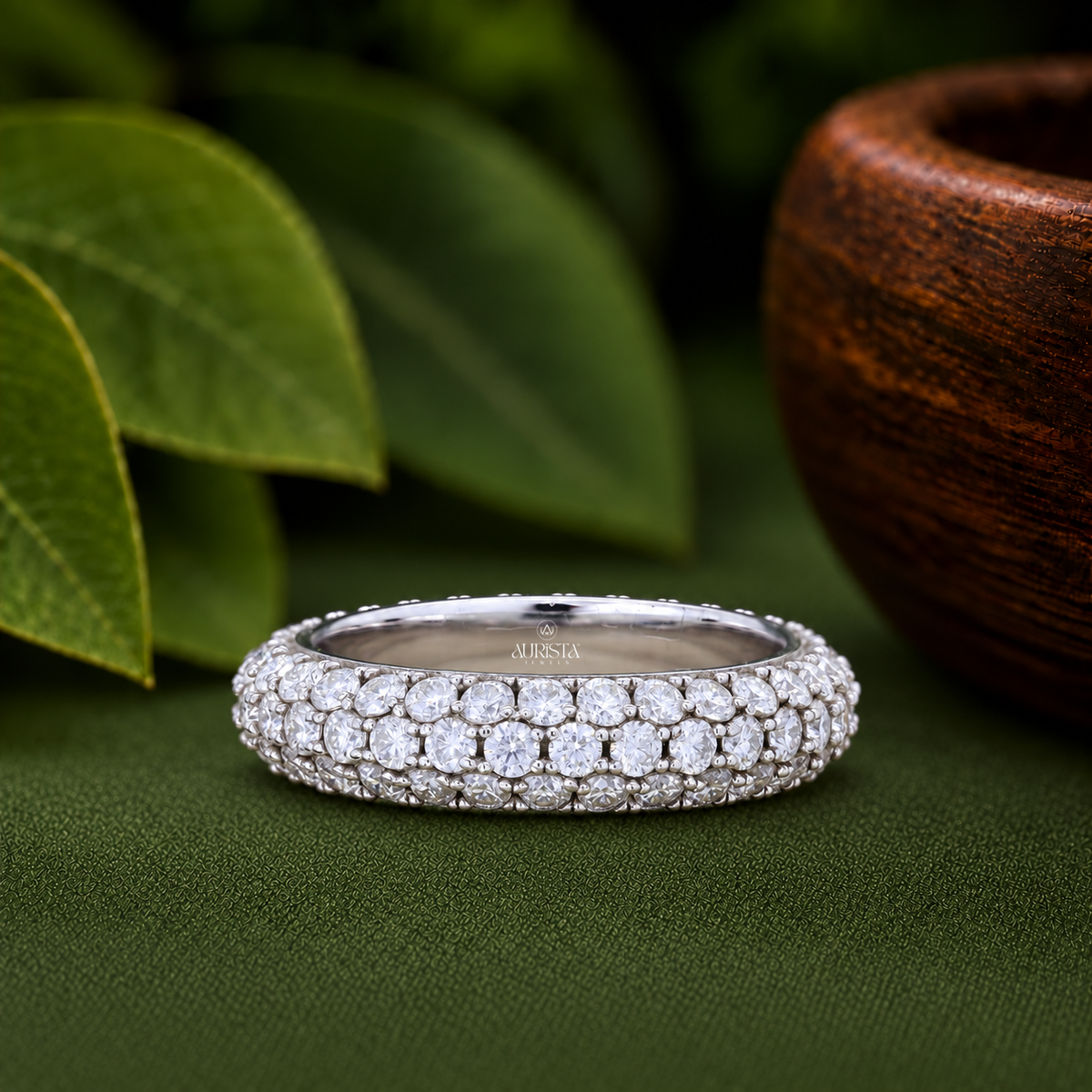 Multi-Row Lab Grown Diamond Band, Round Cut Eternity Stackable Wedding Ring