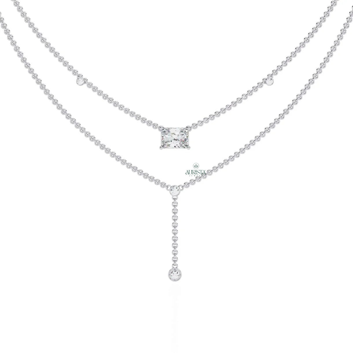 Gold Lab Grown Diamond Lariat Y Necklace Minimalist Layered Drop Dainty Chain Jewelry