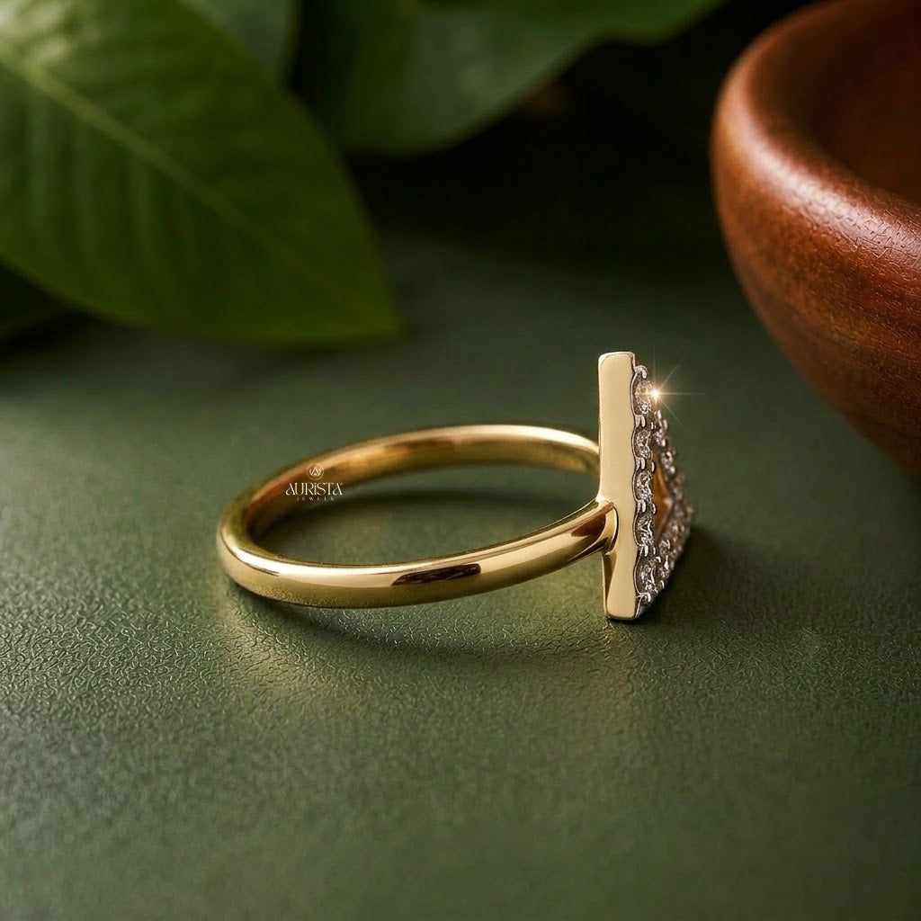 Lab Grown Diamond Gold Triangle Ring Geometric Statement Band Modern Jewelry