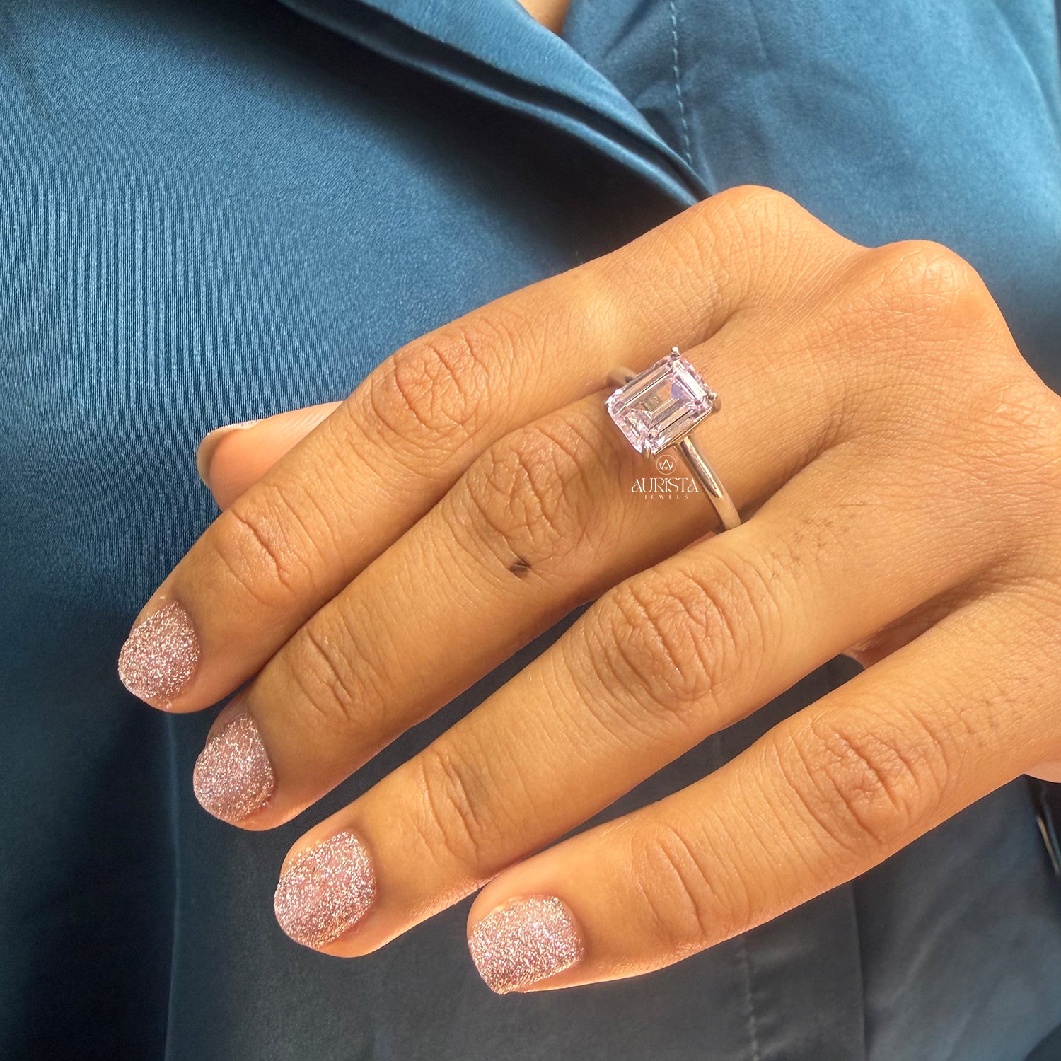 Emerald Cut Moissanite Solitaire Engagement Ring Minimalist Jewelry Gift For Her New