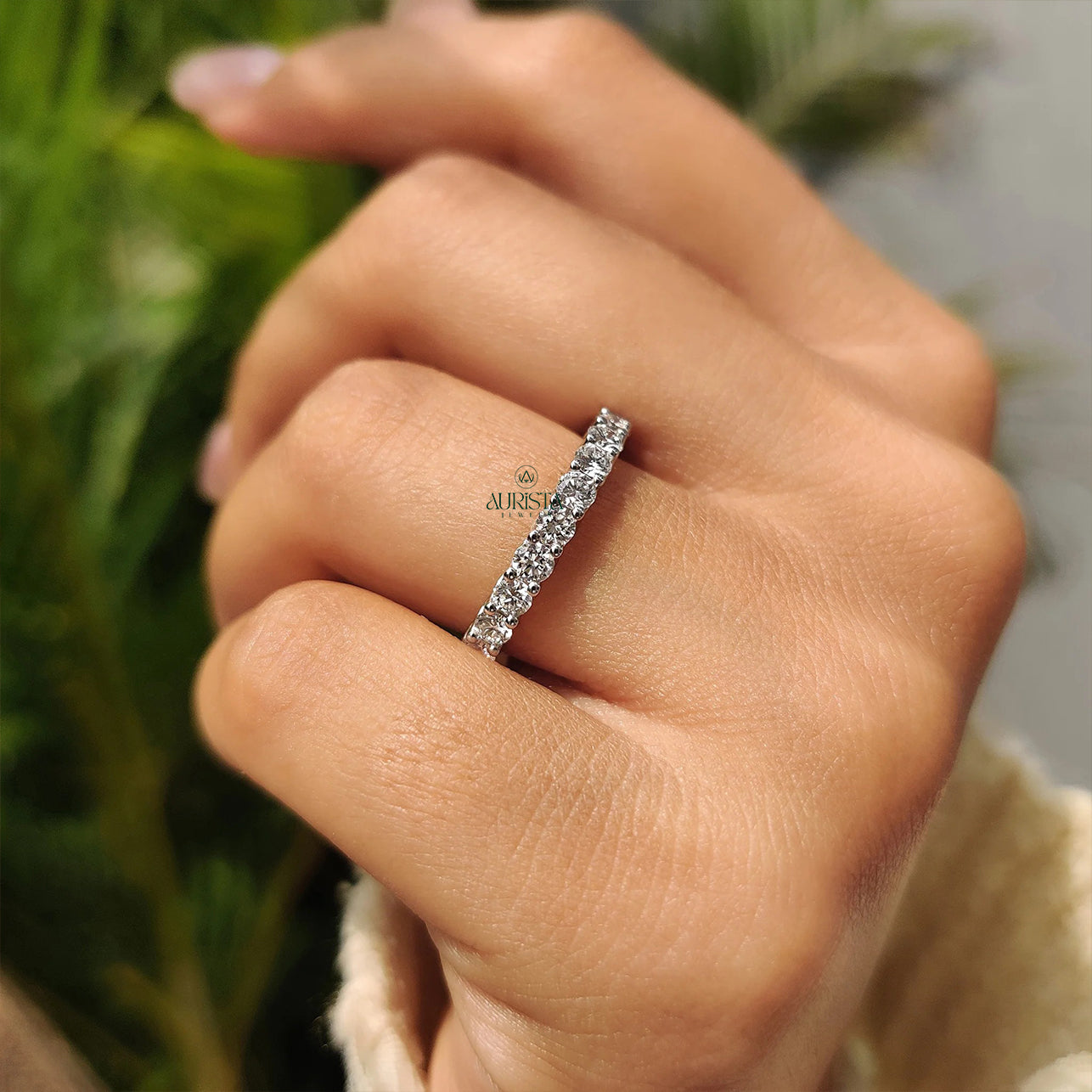 Round Brilliant Moissanite Diamond Full Eternity Wedding Band - Stackable Bridal Rings