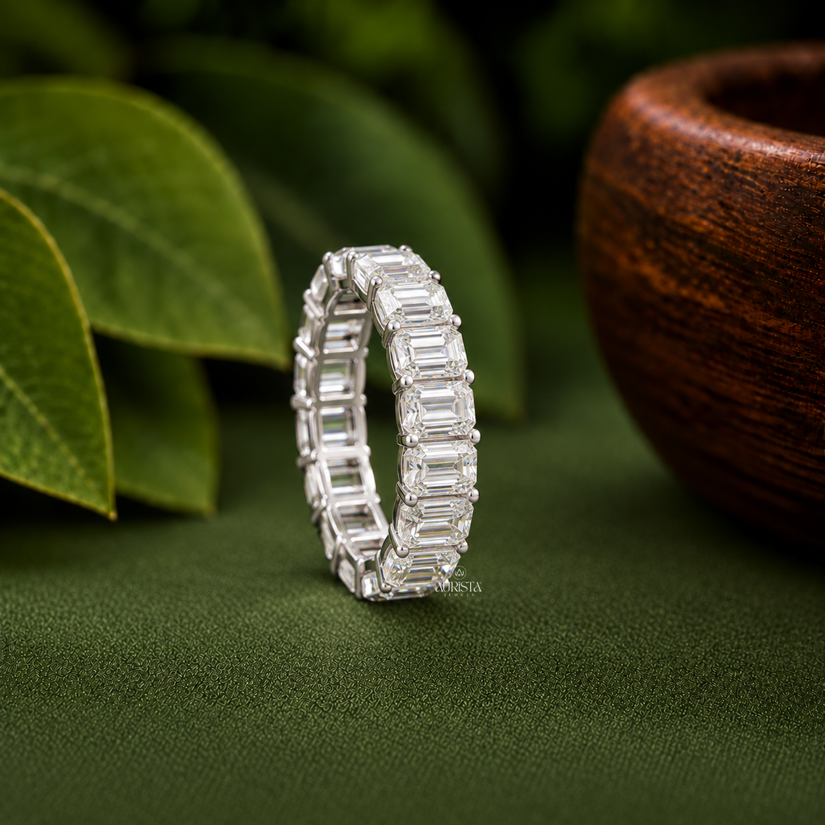 Emerald Cut Lab Grown Diamond Eternity Band, Stackable Minimalist Jewelry