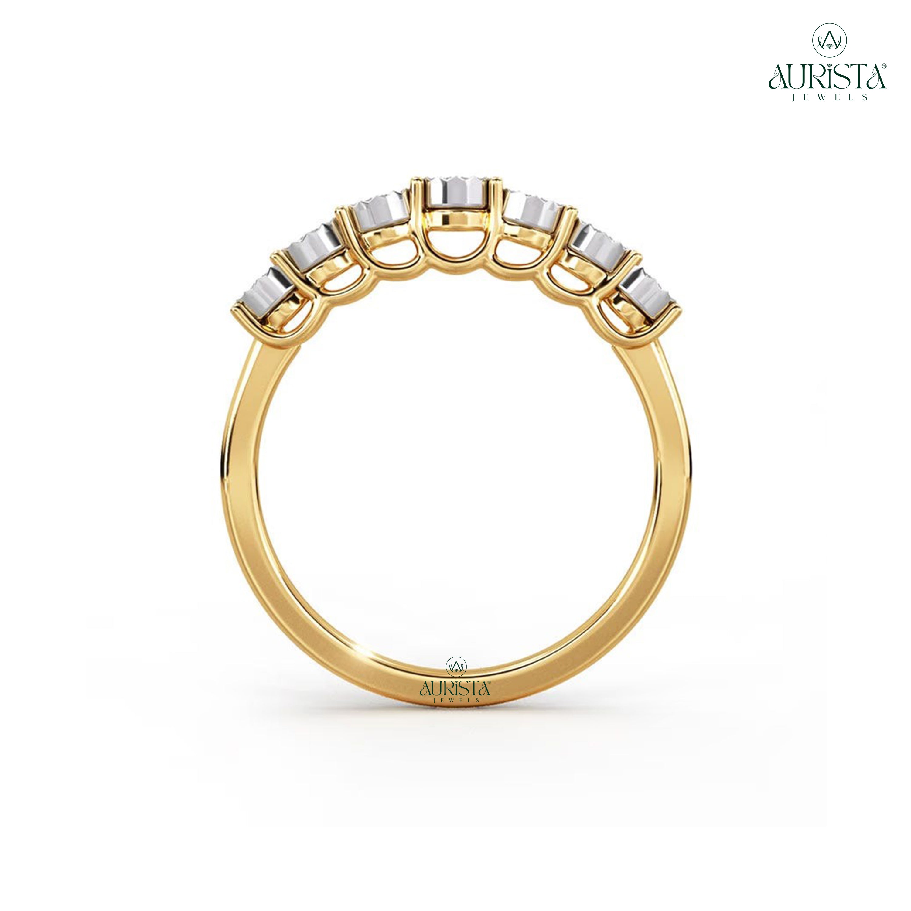 Round Moissanite Diamond Seven Stone Half Eternity Band In Solid  Yellow Gold Anniversary