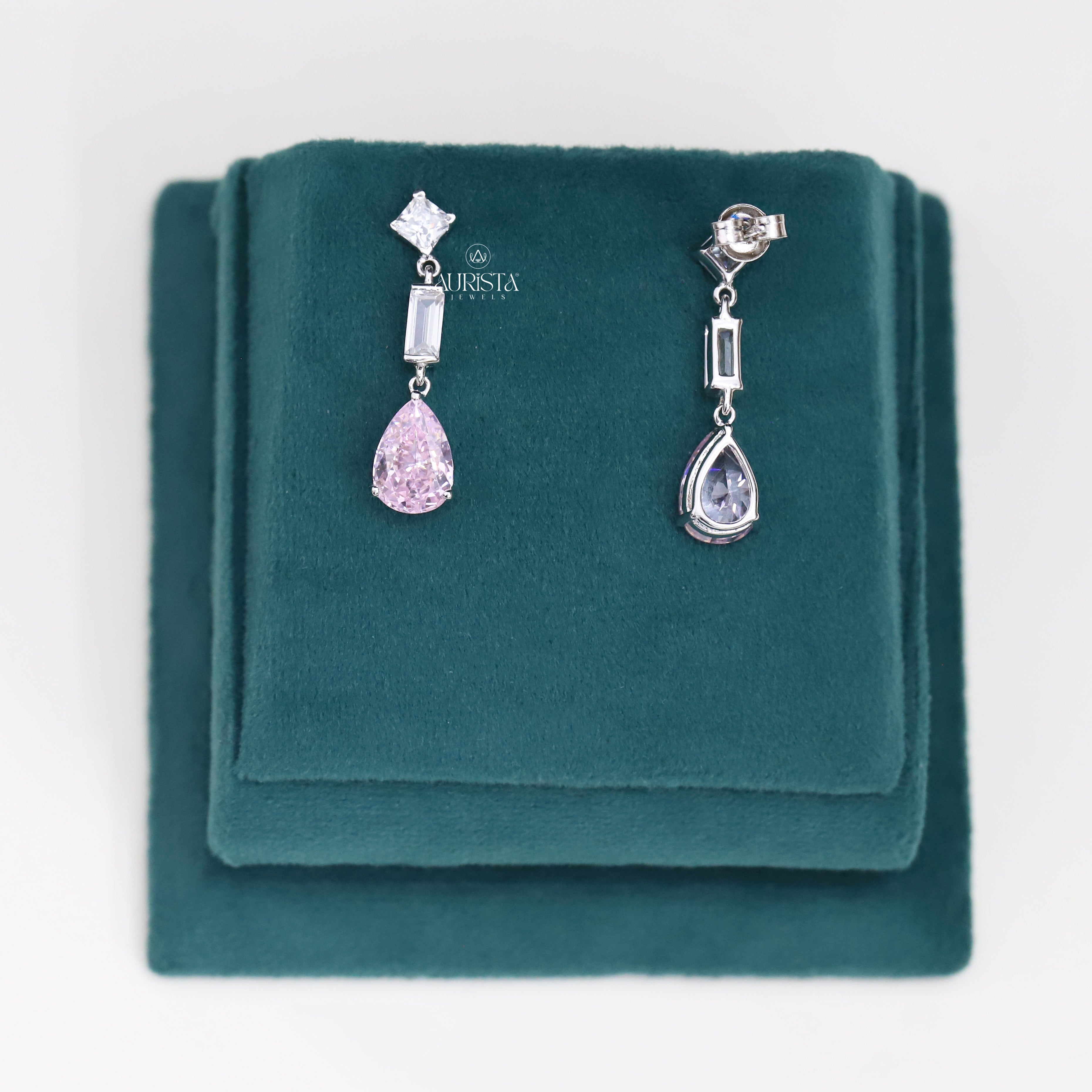 Pink Pear Cut Dangle Earrings Moissanite Modern Luxury Bridal Jewelry