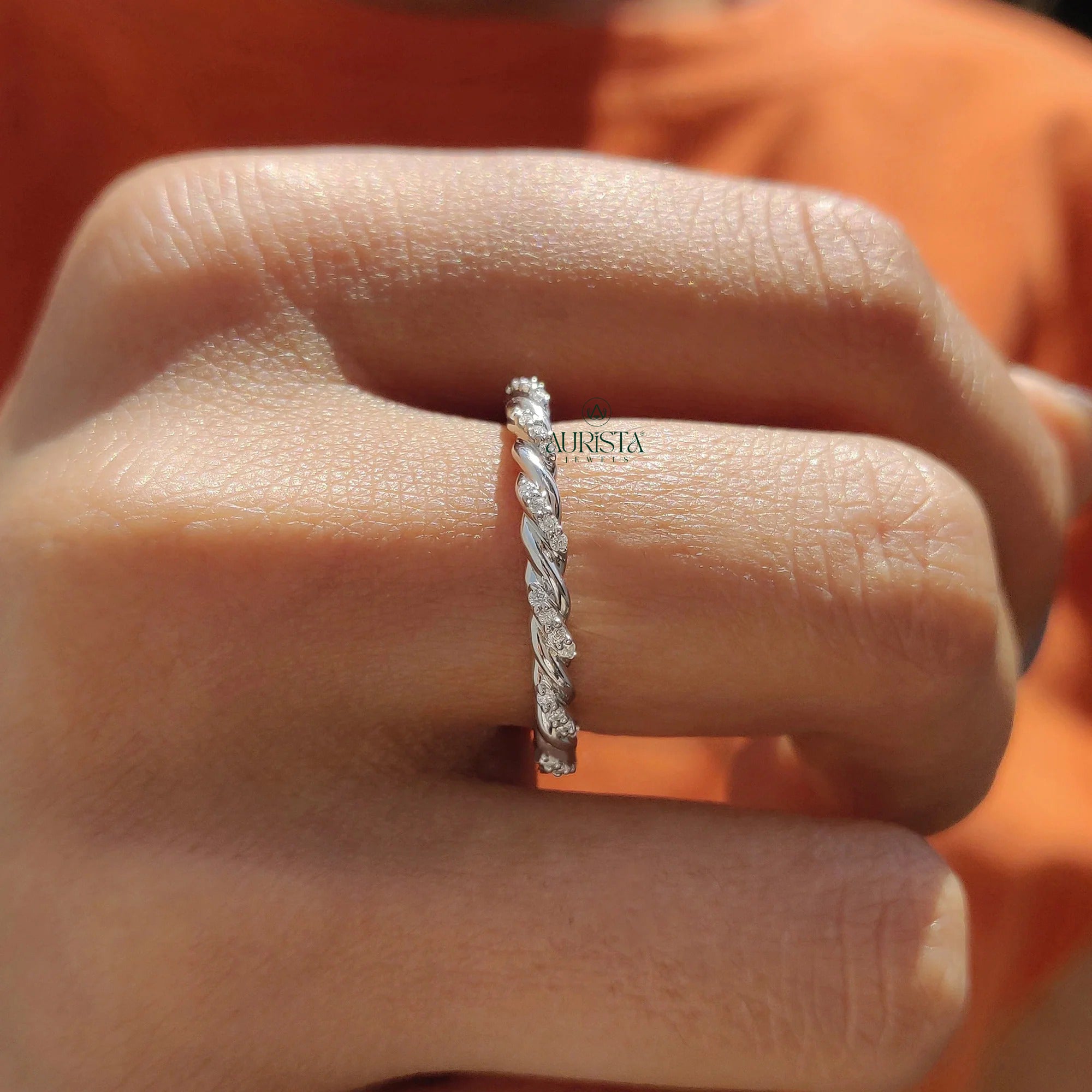 Moissanite Diamond Dainty Eternity Band Minimalist Stackable Wedding Ring