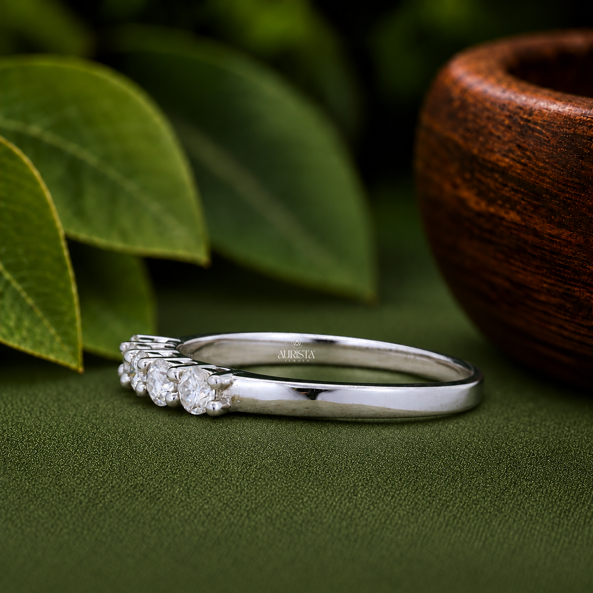 Round Cut Lab Grown Diamond Five Stone Ring, Dainty Stackable Wedding Band