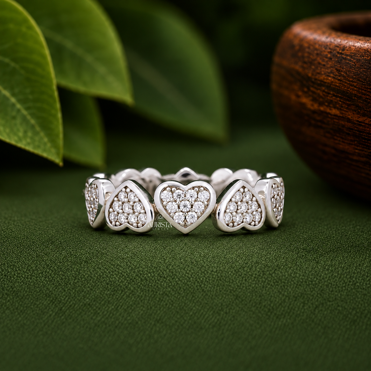 Heart Shaped Lab Grown Diamond Eternity Band, Pavé Stackable Wedding Ring