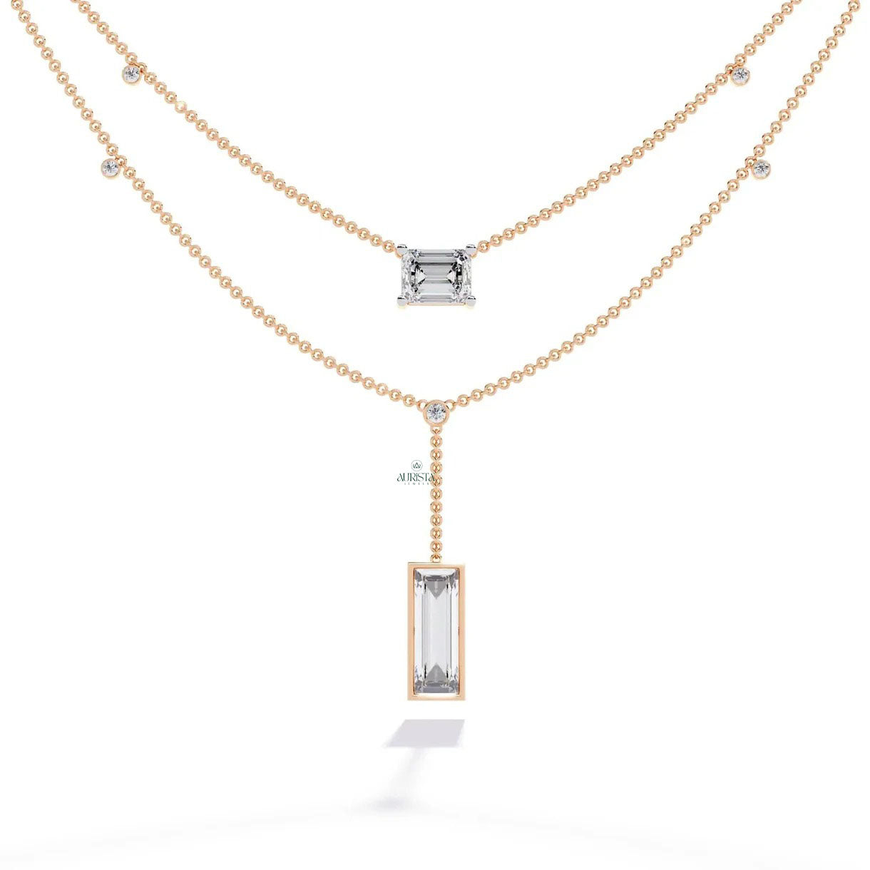 Gold Lab Grown Diamond Lariat Y Necklace Minimalist Layered Drop Dainty Chain Jewelry