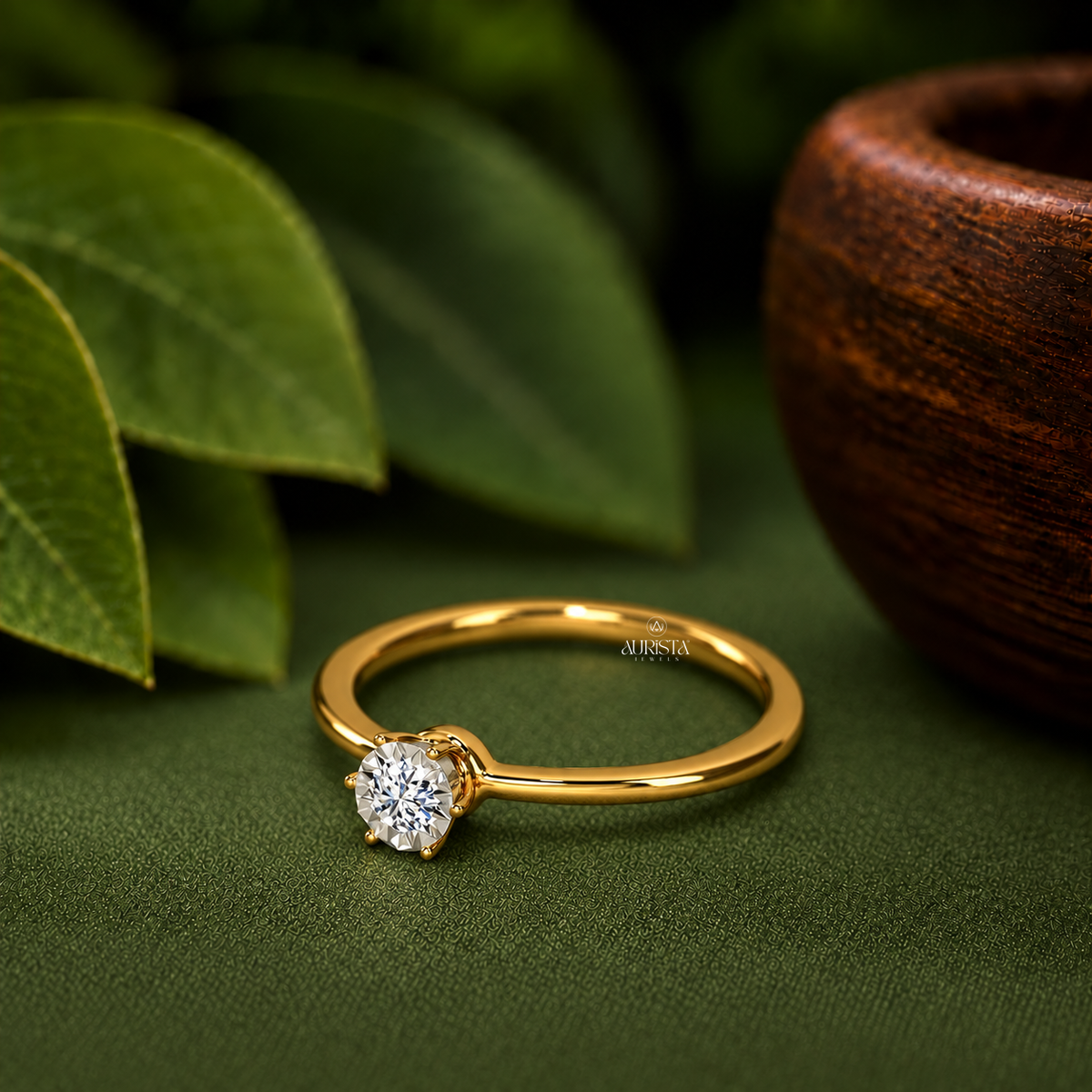 Lab Grown Diamond Round Solitaire Engagement Ring Yellow Gold Minimalist Promise