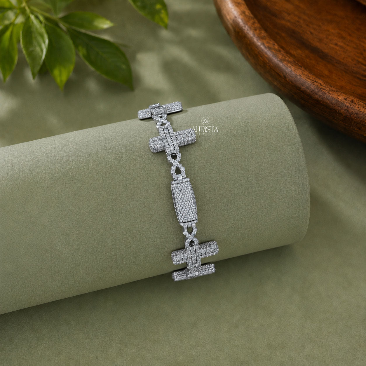 Iced Out Moissanite Multi Cross Link Hip Hop Bracelet In Sterling For Men