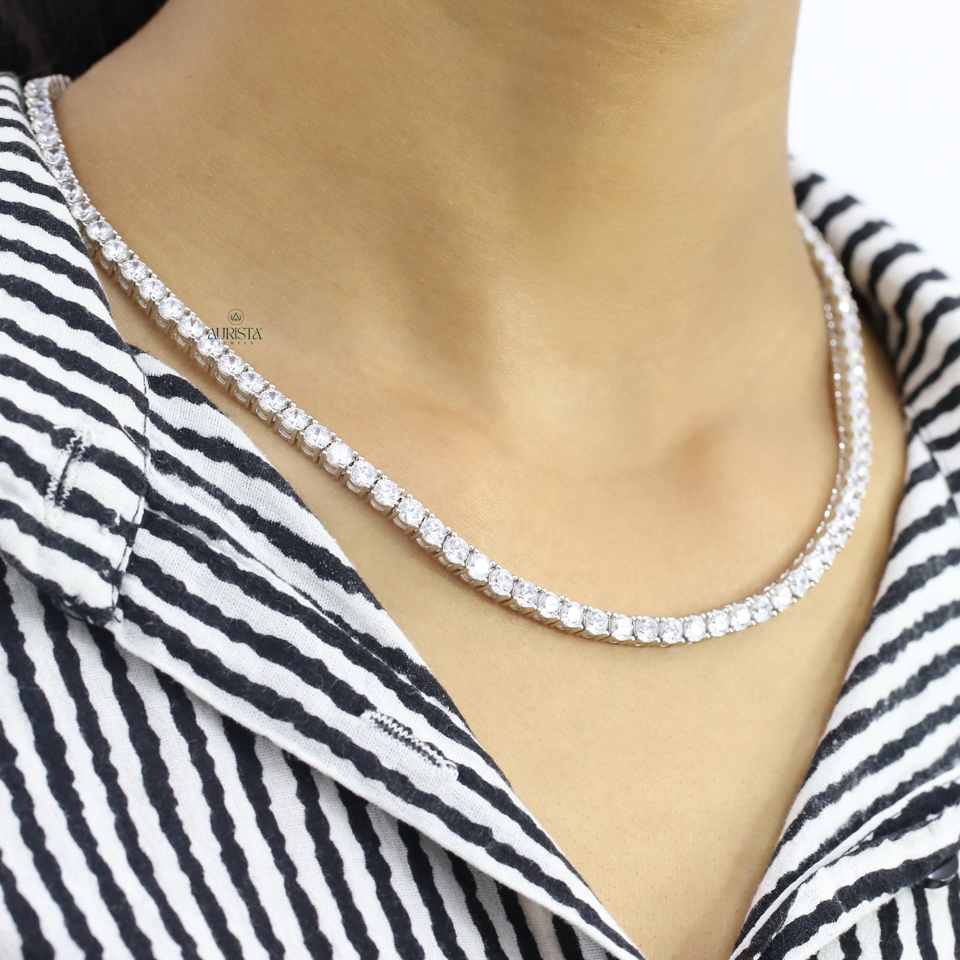 Classic Moissanite Tennis Necklace Round Cut Solitaire Chain Wedding Jewelry