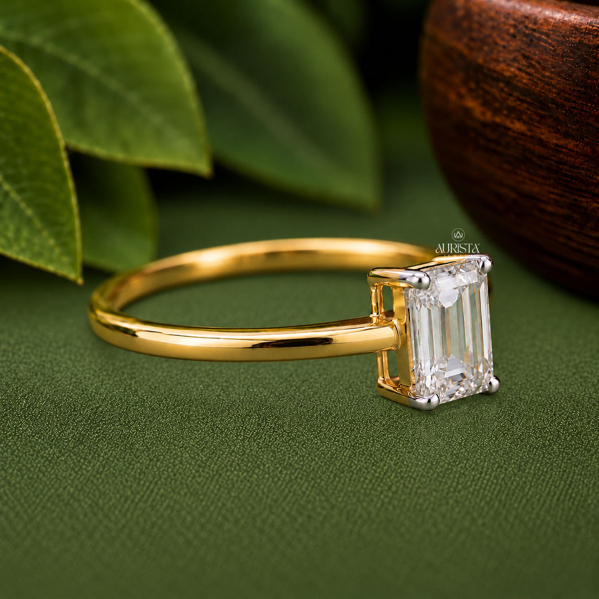 Emerald Cut Lab Grown Diamond Ring, Minimalist Engagement Wedding Ring Solitaire