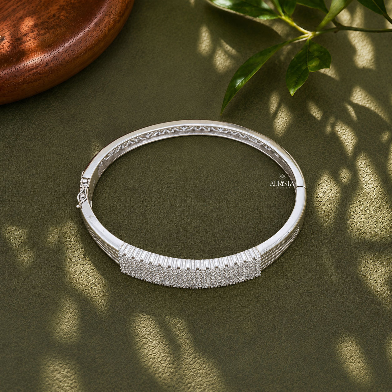 Pave Round Moissanite Bar Cuff Bangle -Multi Strand Mesh Wide Statement Bracelet