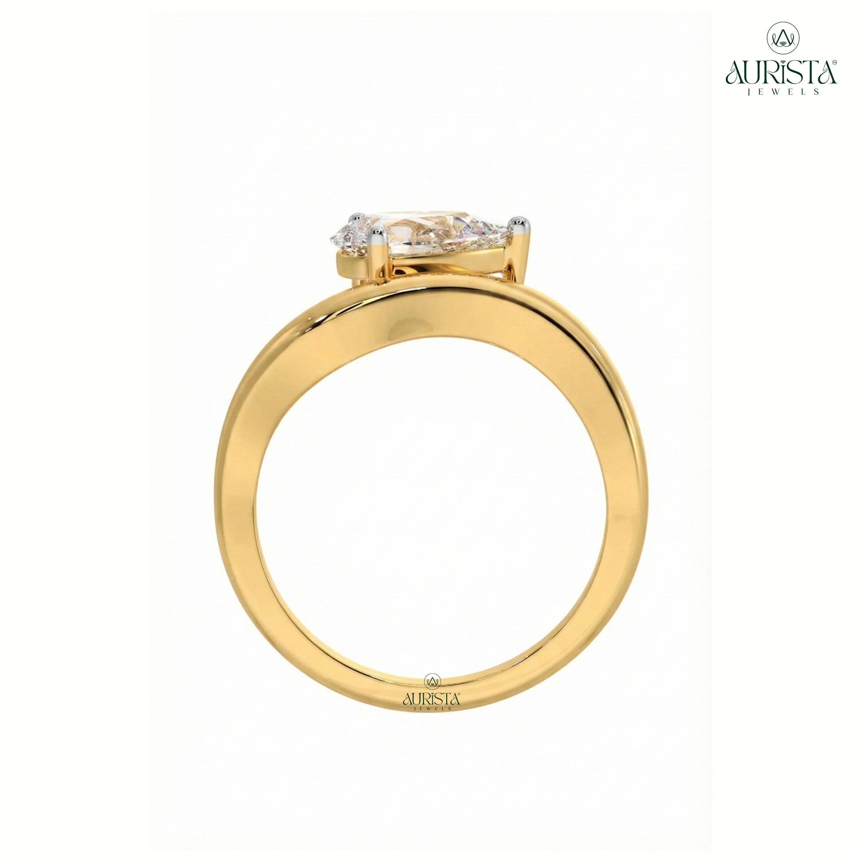 Crown of Promise – Yellow Gold Ring with Pear Diamond