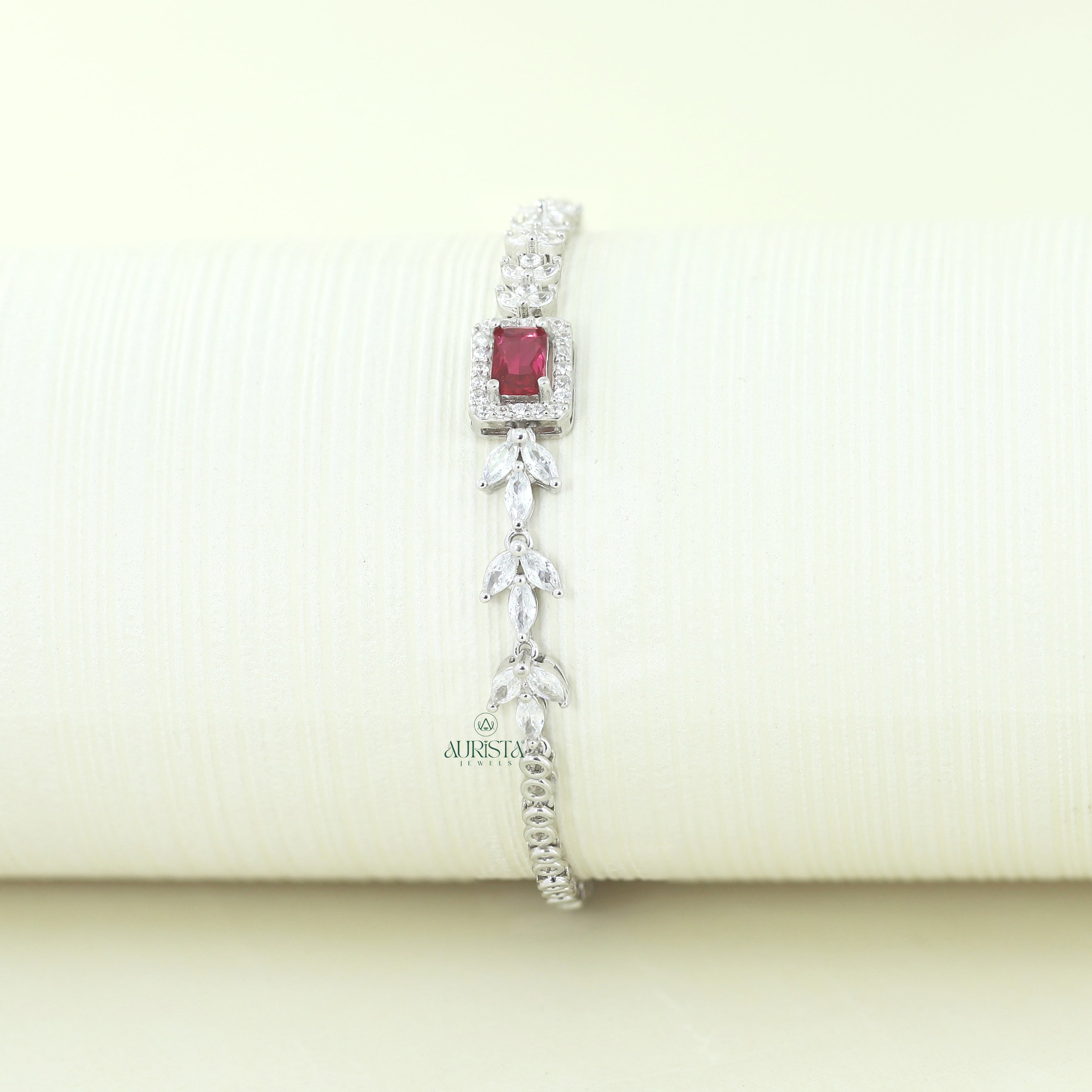 Royal Ruby Diamond Bracelet with Floral Design