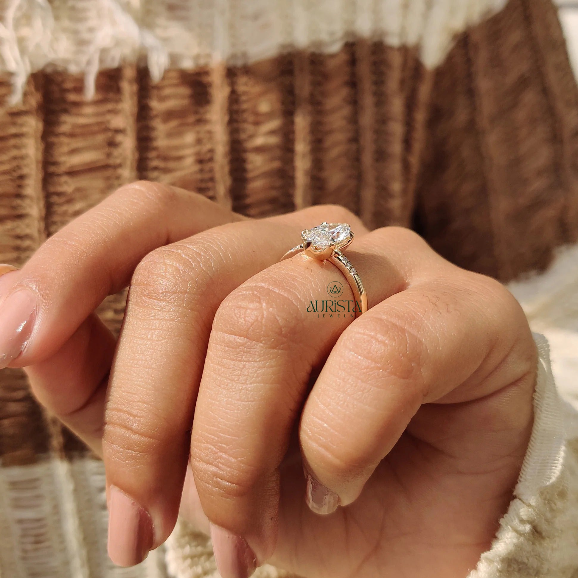Marquise Cut Diamond Ring with Pave Side Stones