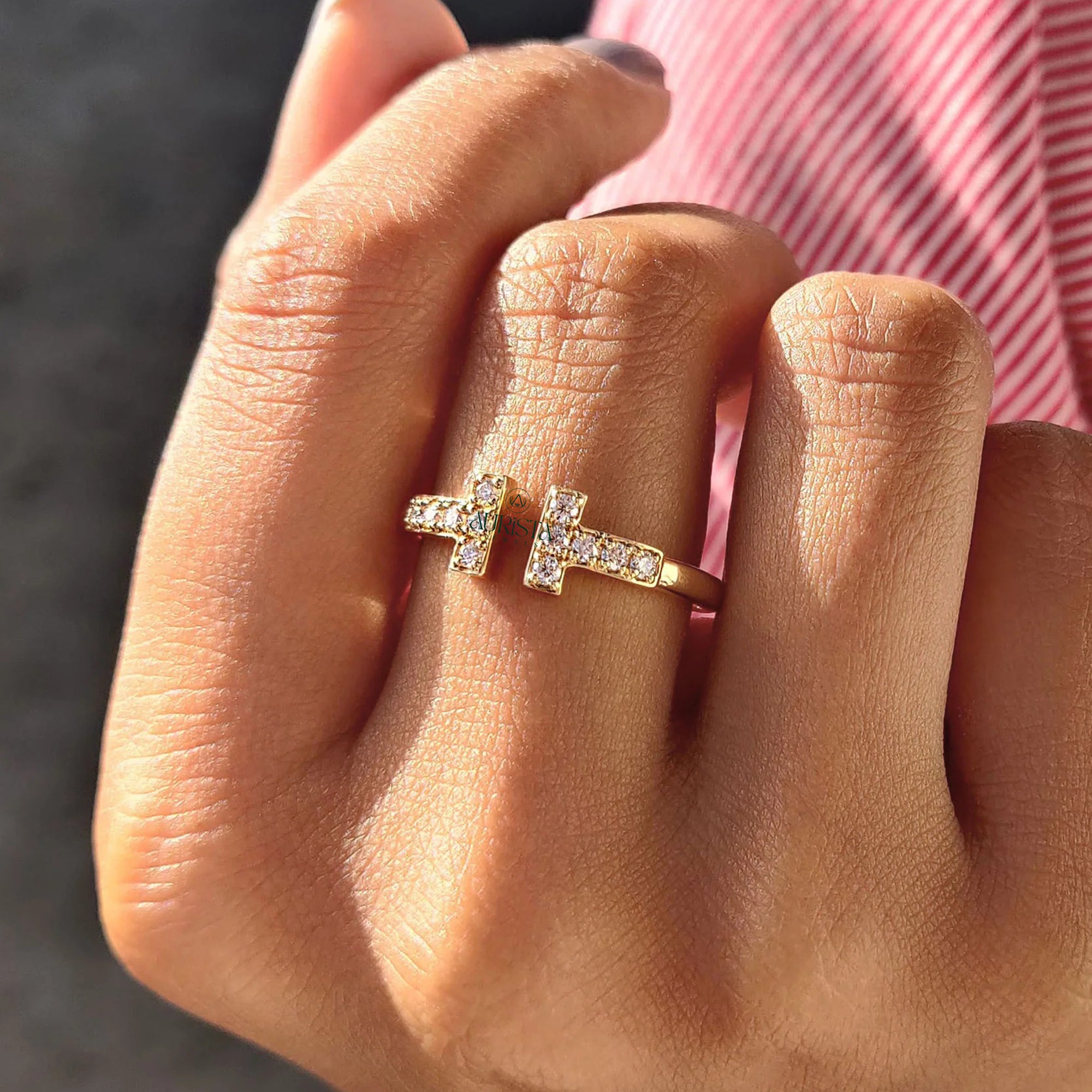 Modern Double T Sparkling Diamond Ring