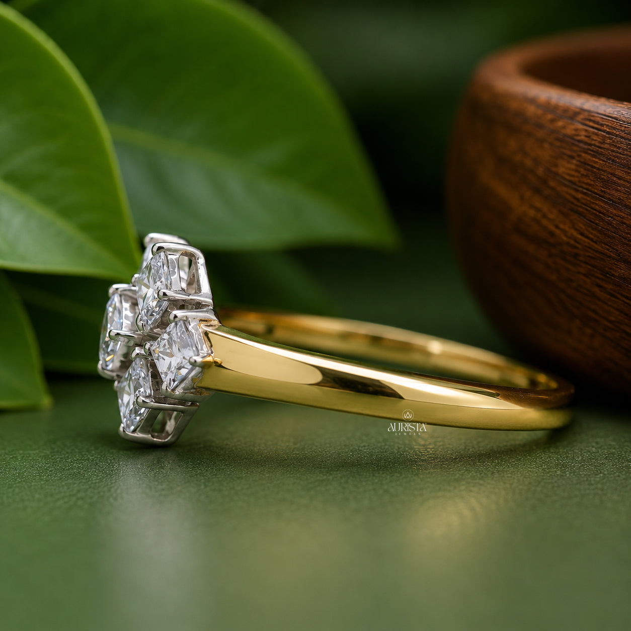 Princess Cut Lab Grown Diamond Cluster Ring, Unique Geometric Statement Wedding Band