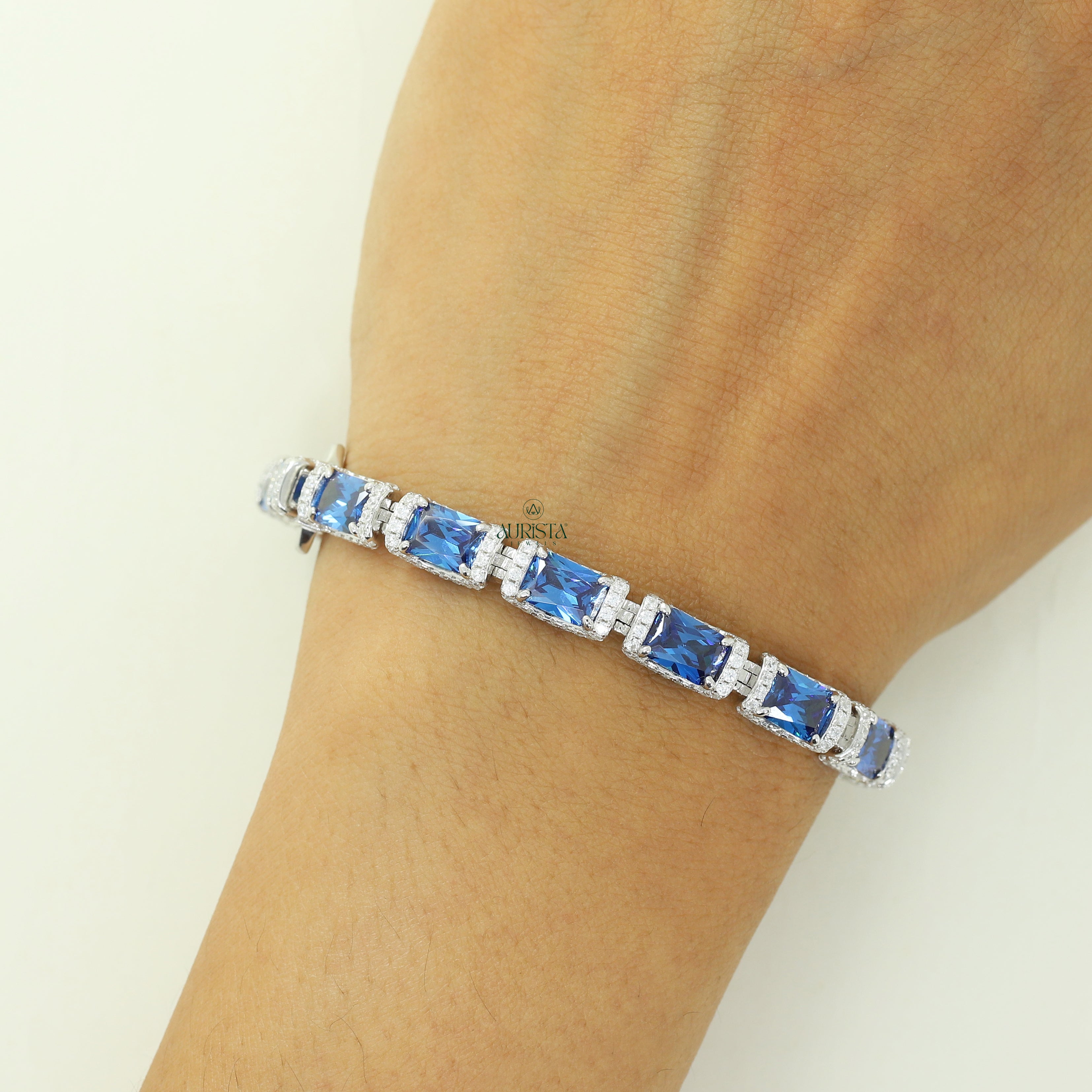 Elegant Blue Stone Tennis Bracelet Radiant Cut Moissanite Fine Jewelry for Women