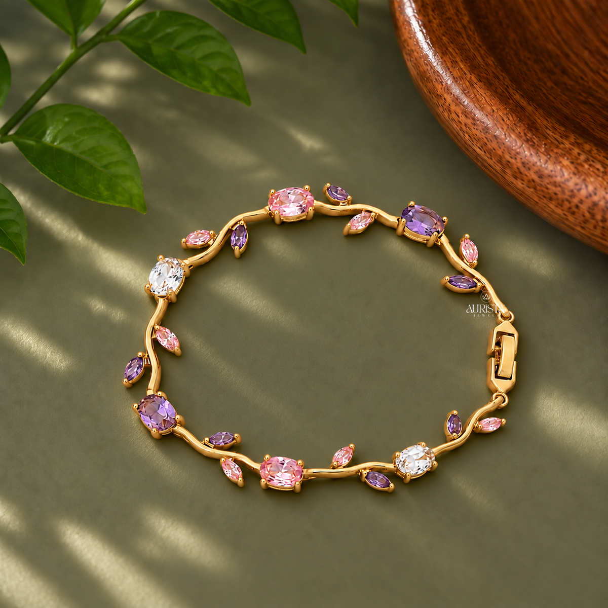 Multi Color Diamond Botanical Vine Bracelet Lab Grown in Diamond Fine Jewelry