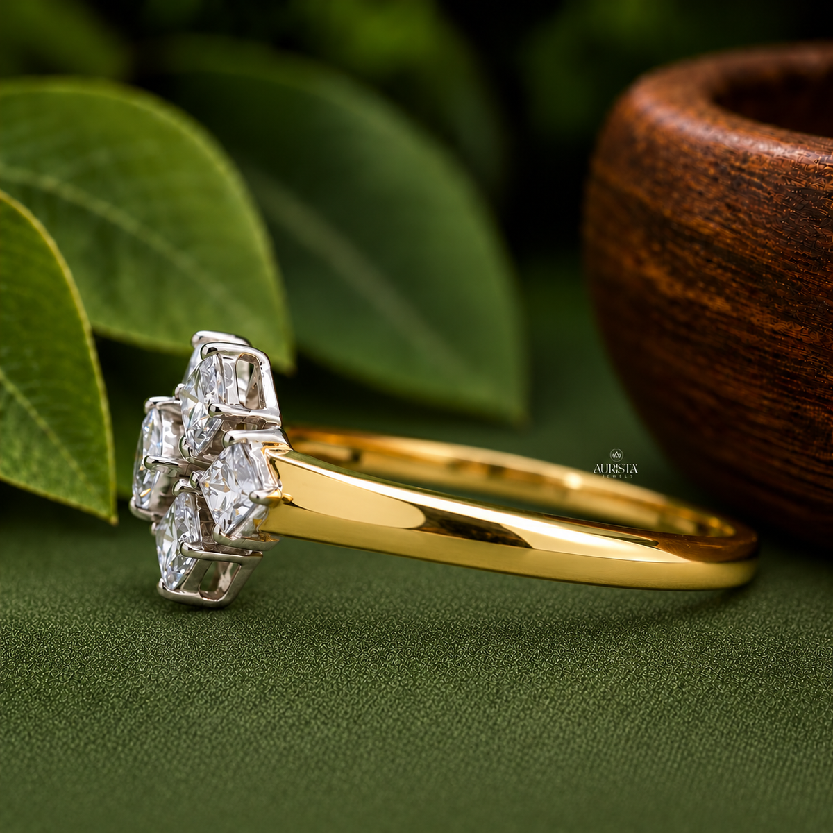 Princess Cut Lab Grown Diamond Cluster Ring, Unique Geometric Statement Wedding Band
