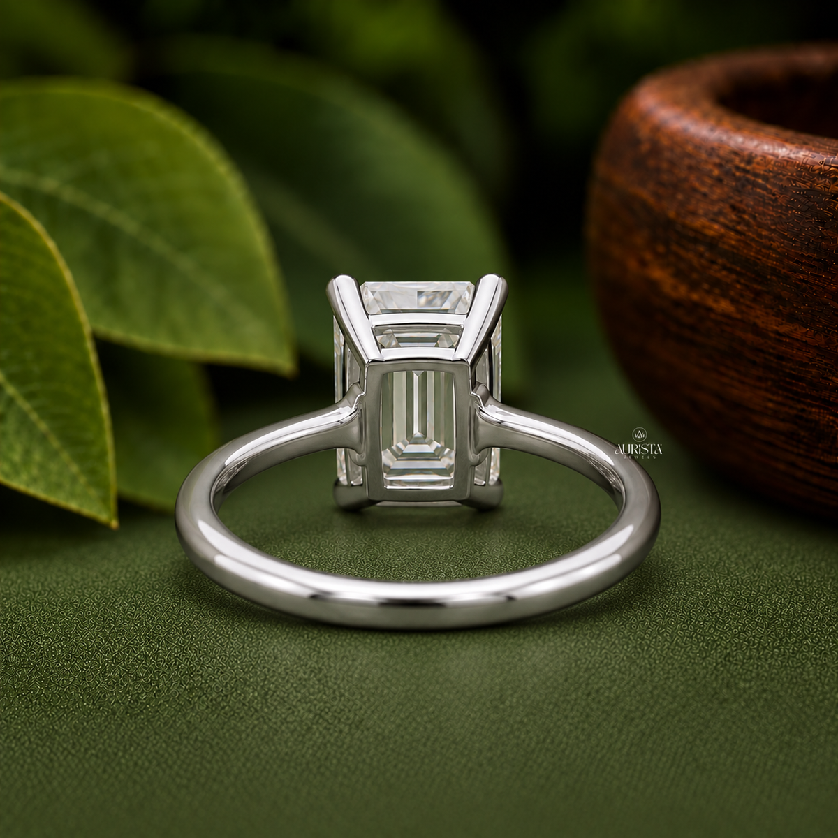 Emerald Cut Lab Grown Diamond Ring, Minimalist Engagement Wedding Ring Solitaire