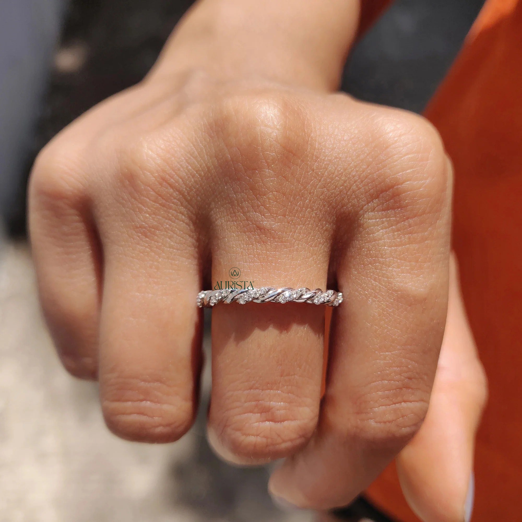 Moissanite Diamond Dainty Eternity Band Minimalist Stackable Wedding Ring