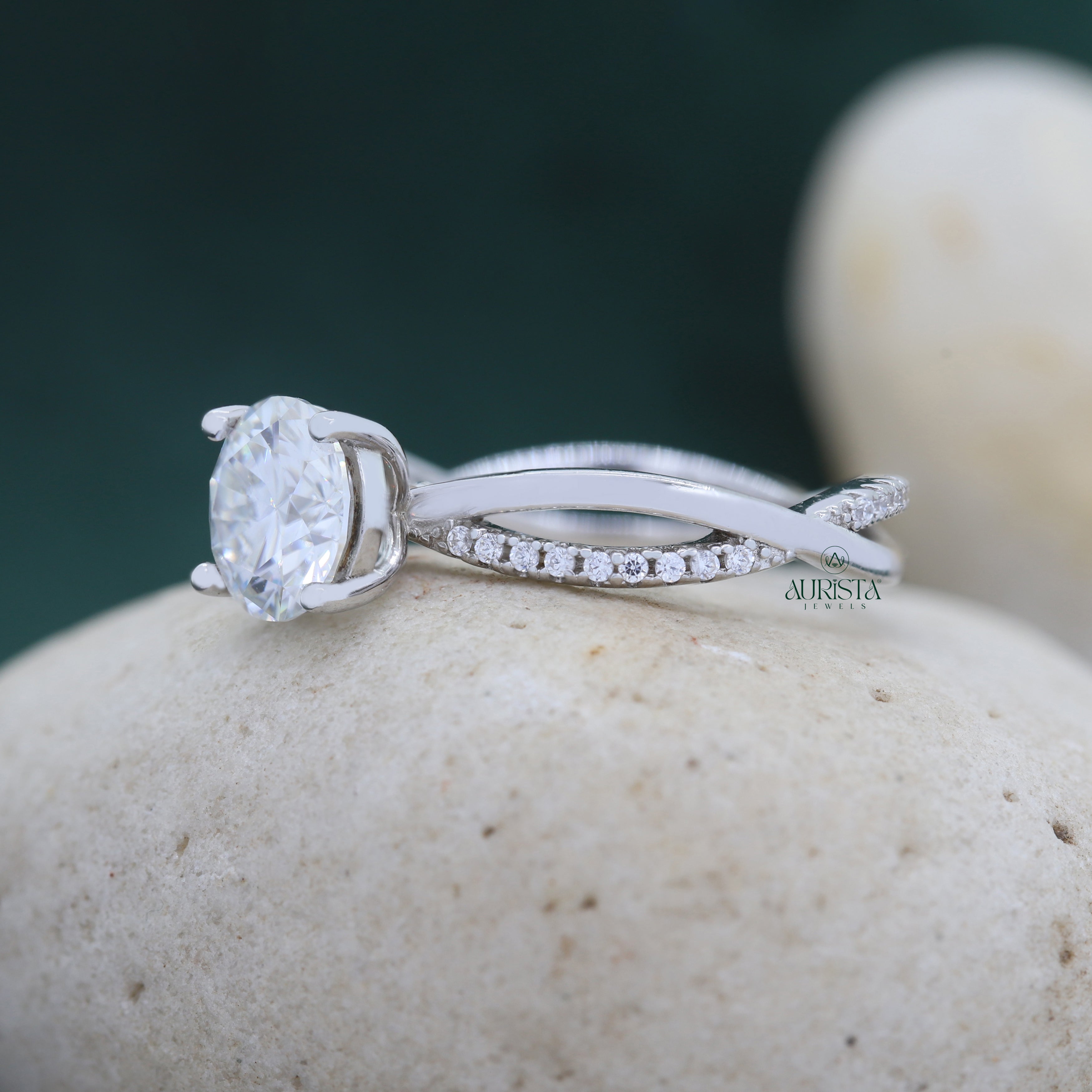 Round Cut Lab Grown Diamond Ring, Side Stone, Engagement Ring Minimalist Jewelry