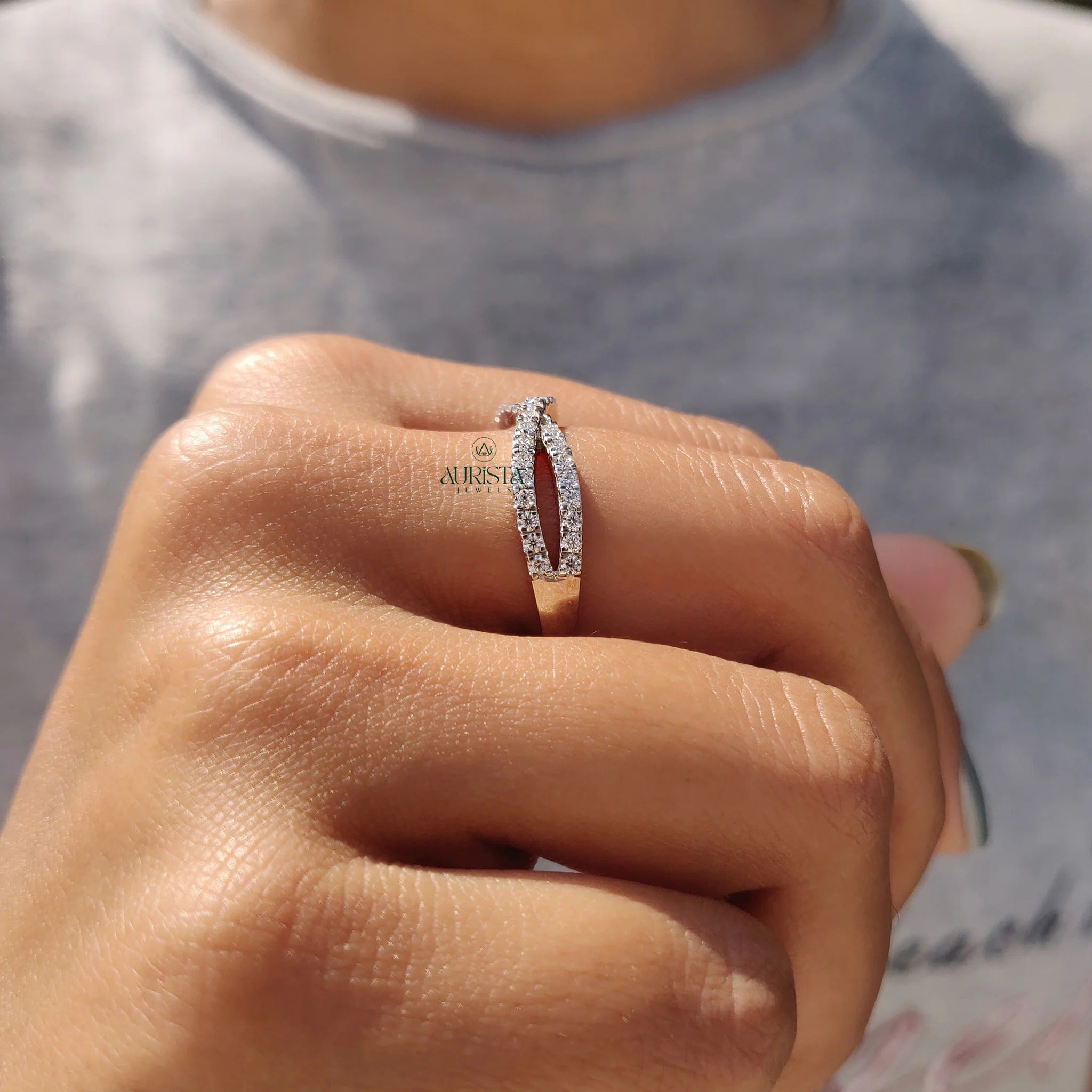 Moissanite and Diamond Crisscross Pave Wedding Band in Polished White Gold Finish