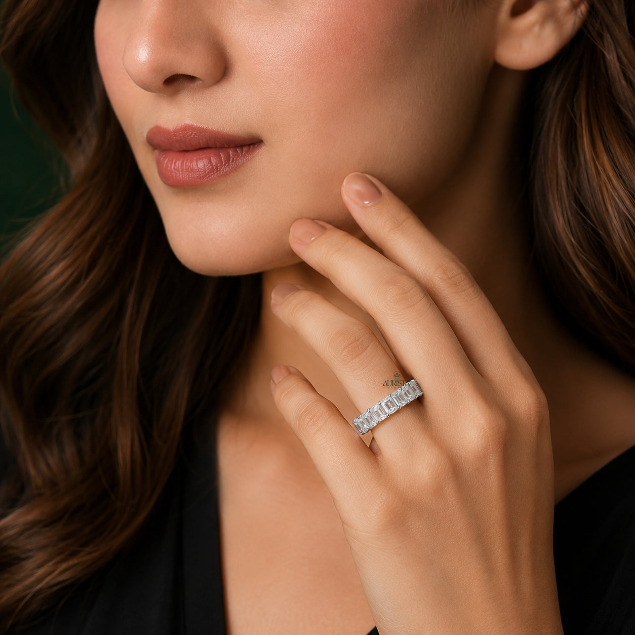 Emerald Cut Lab Grown Diamond Eternity Band, Full Circle Stackable Wedding Ring