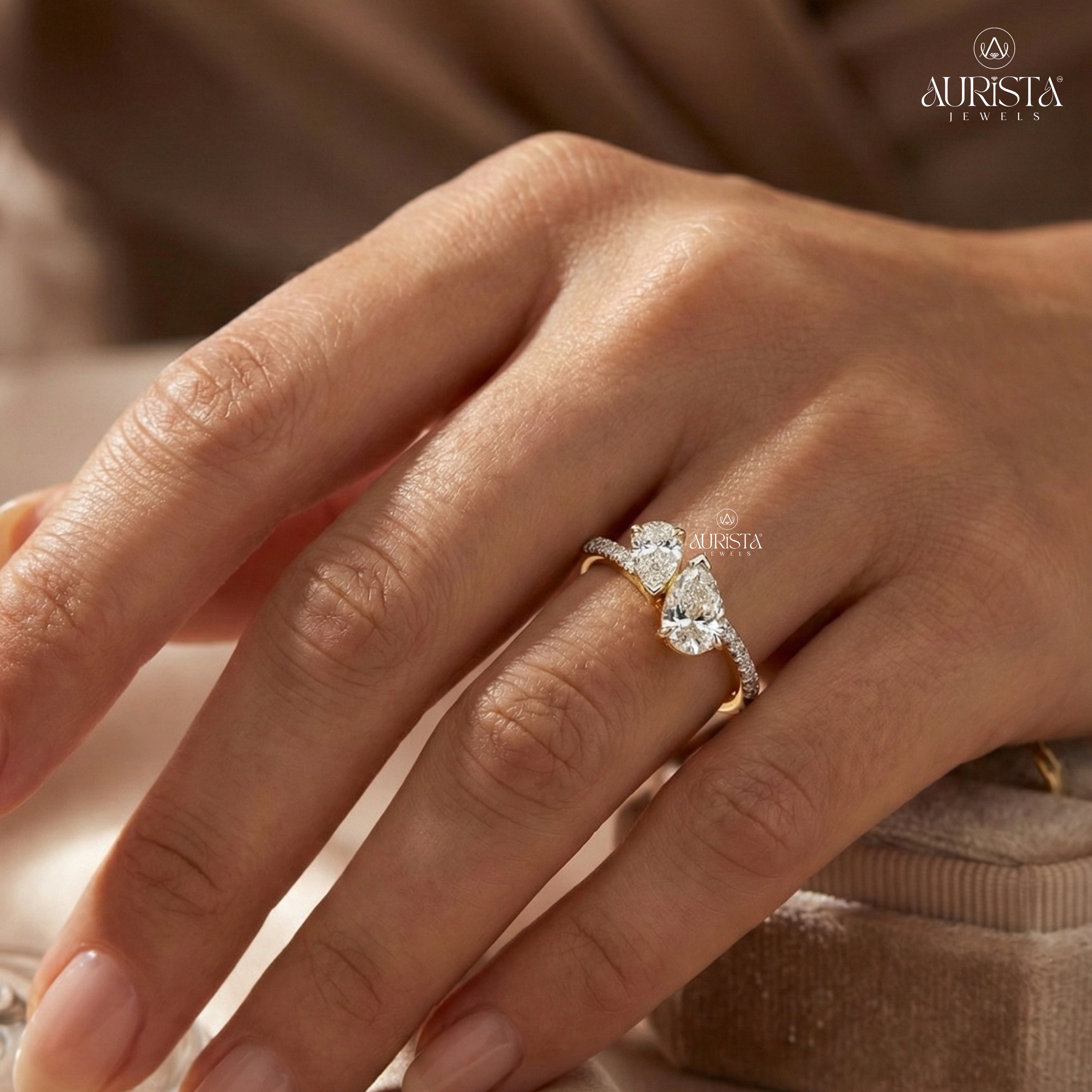 Pear Moissanite Diamond Ring  side-stone Ring Engagement Ring Stackable Band