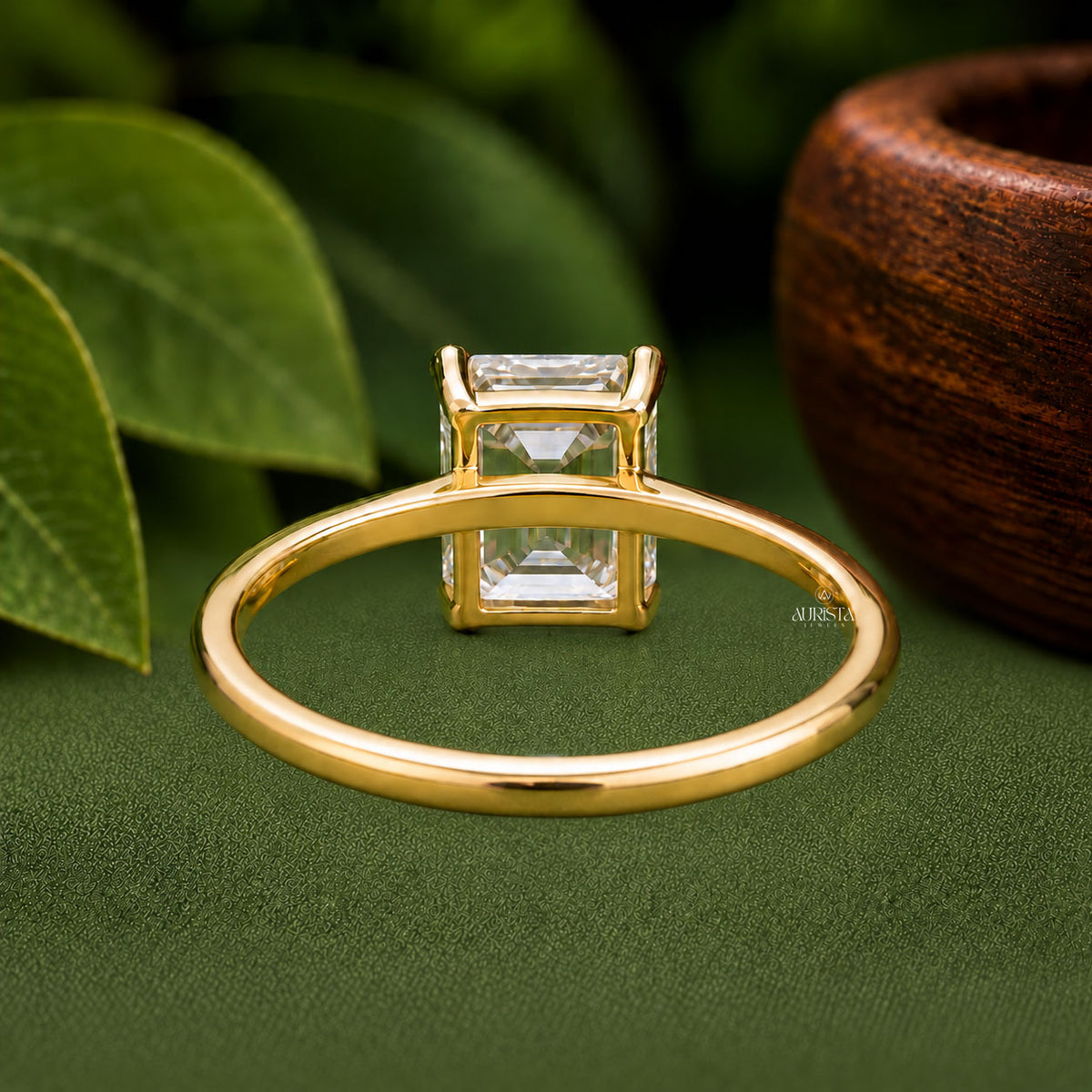 Emerald Cut Lab Grown Diamond Ring, Minimalist Engagement Wedding Ring Solitaire