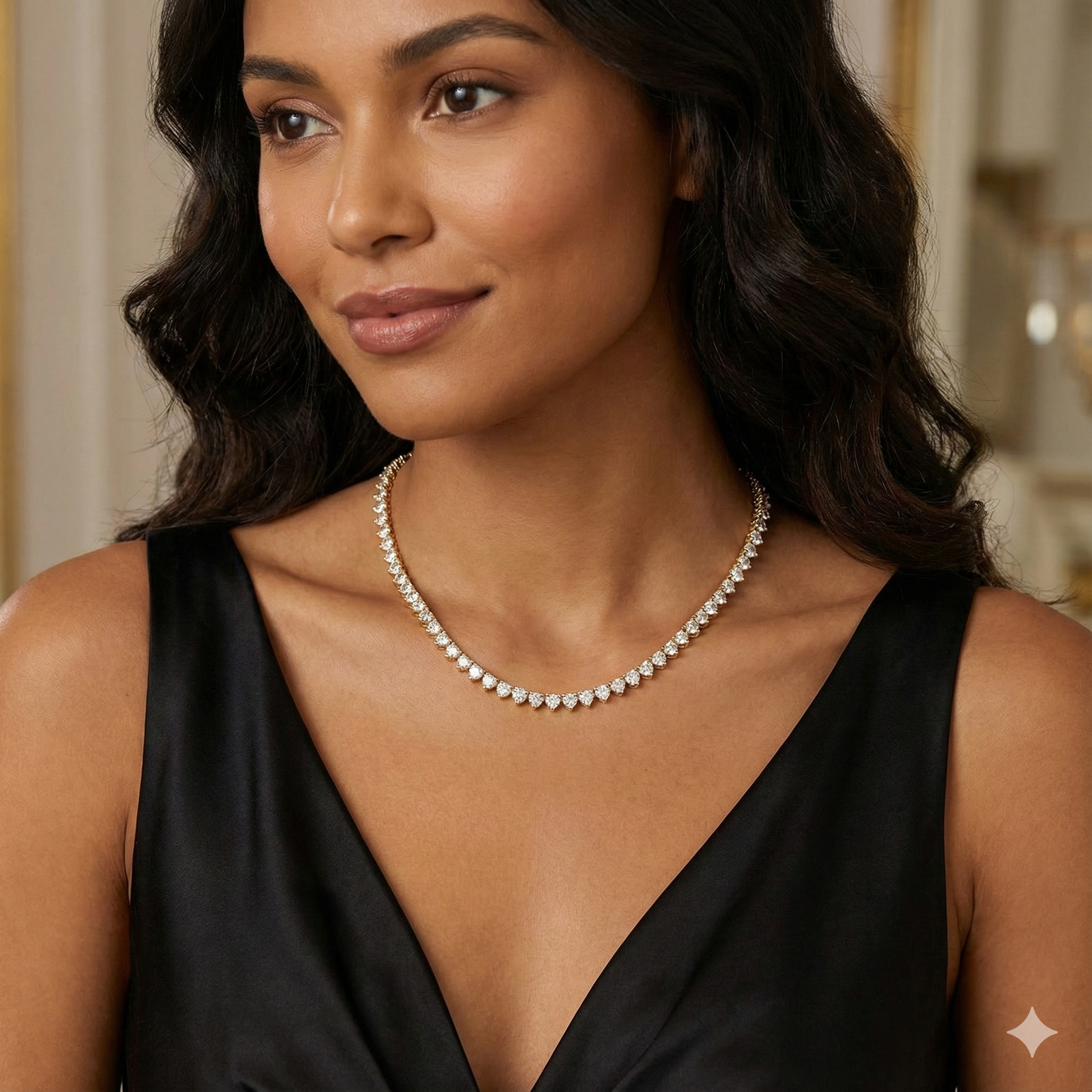 Round Cut Lab Grown Diamond Tennis Necklace Classic Gold Statement Jewelry Piece