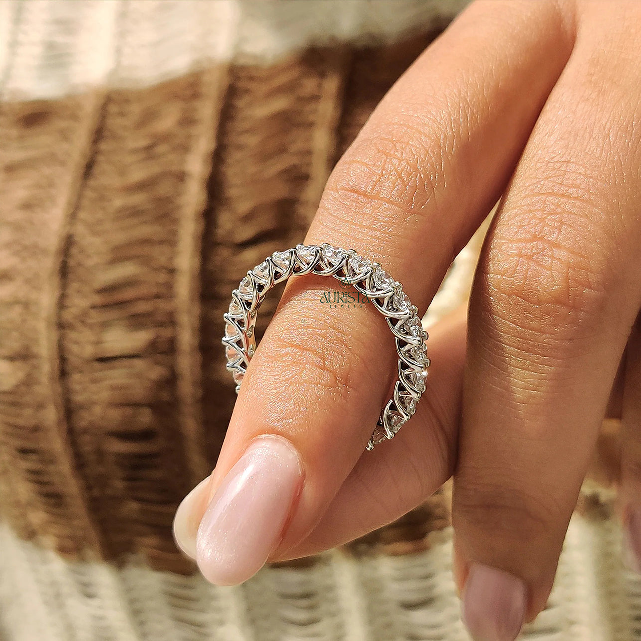 Round Brilliant Moissanite Diamond Full Eternity Wedding Band - Stackable Bridal Rings