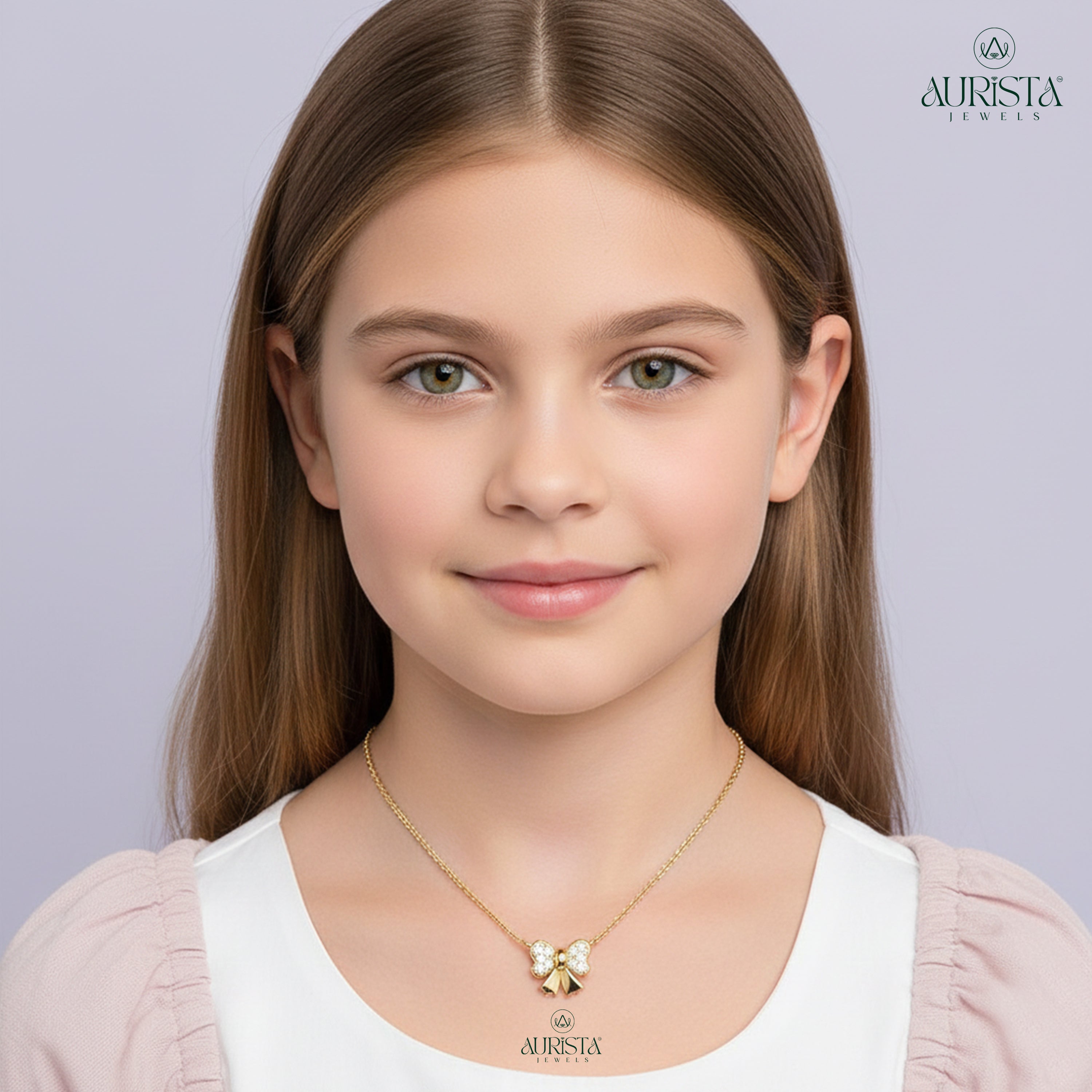 Dainty Bow Moissanite Diamond Pendant Necklace in Polished Gold Finish