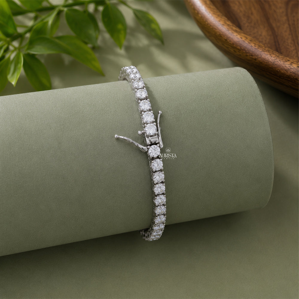 Moissanite Round Tennis Bracelet, Luxury Silver Statement Jewelry, Bridal Gift Her
