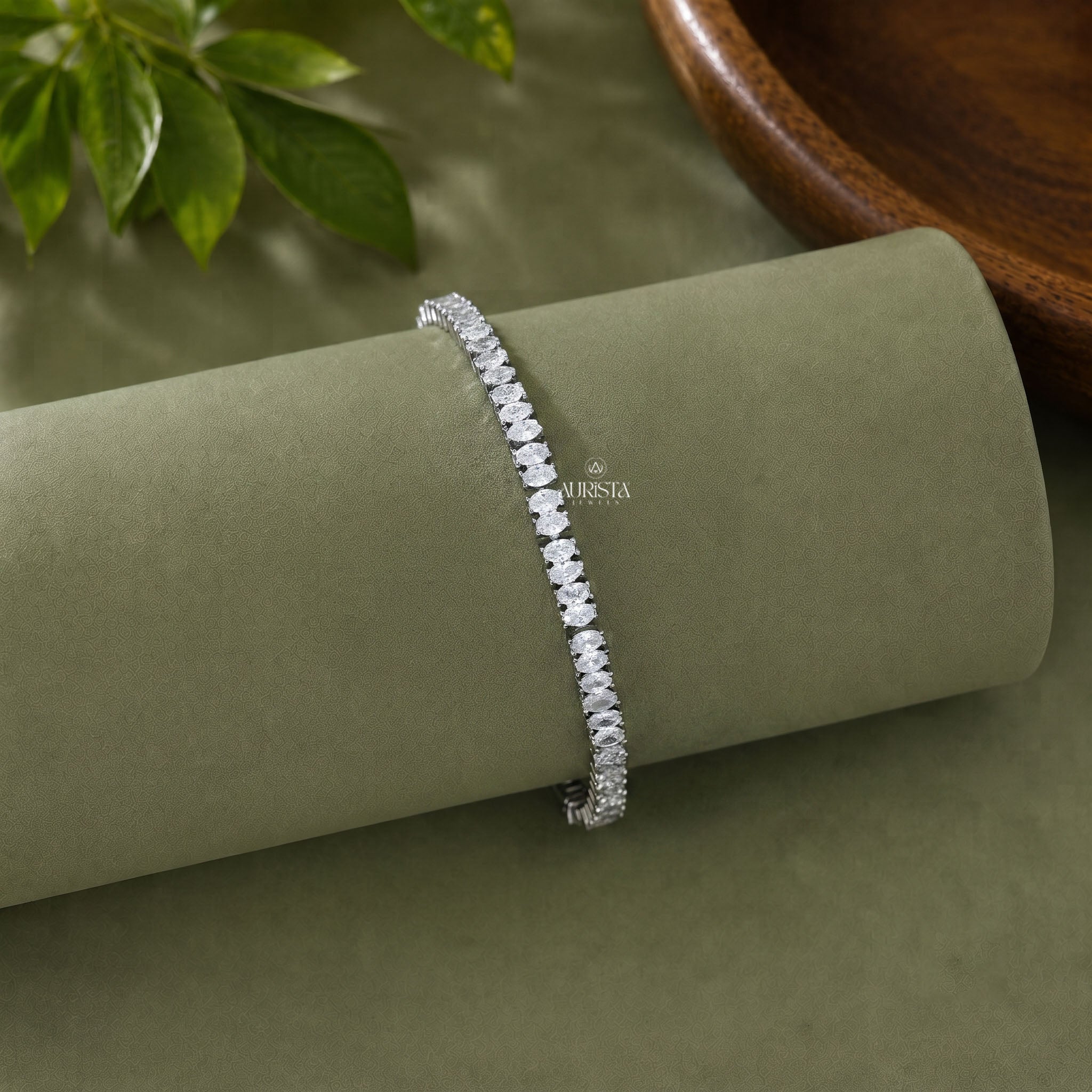 Oval Diamond Herringbone Snake Chain Bracelet ,Adjustable Tennis Bracelet