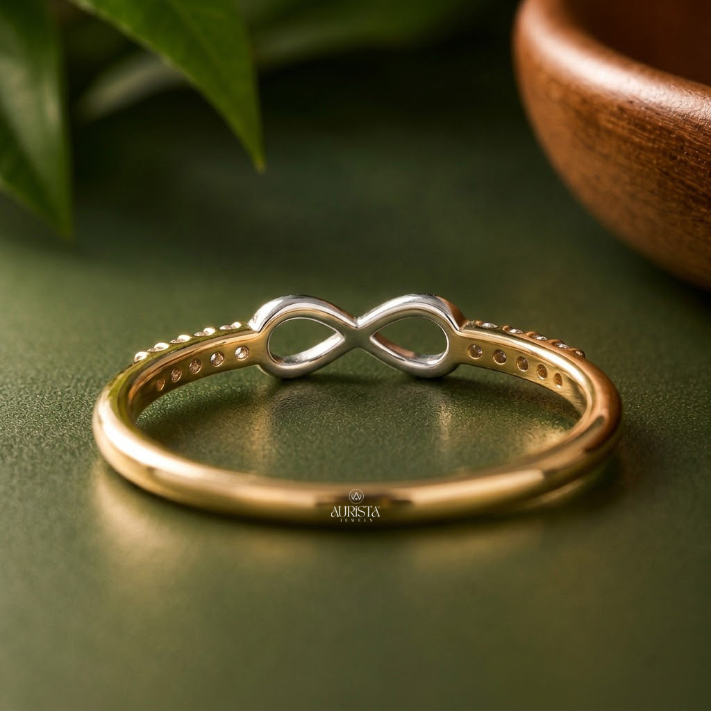 Lab Grown Diamond Gold Infinity Ring Dainty Stackable Band Romantic Jewelry
