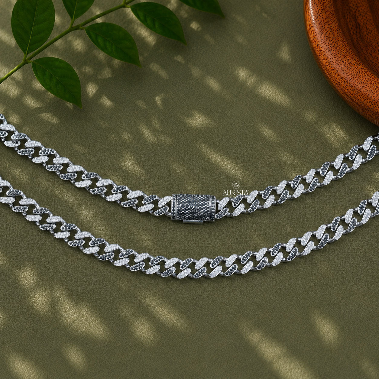 Iced Out Two Tone Black White Moissanite Cuban Link Chain Hip Hop chain For