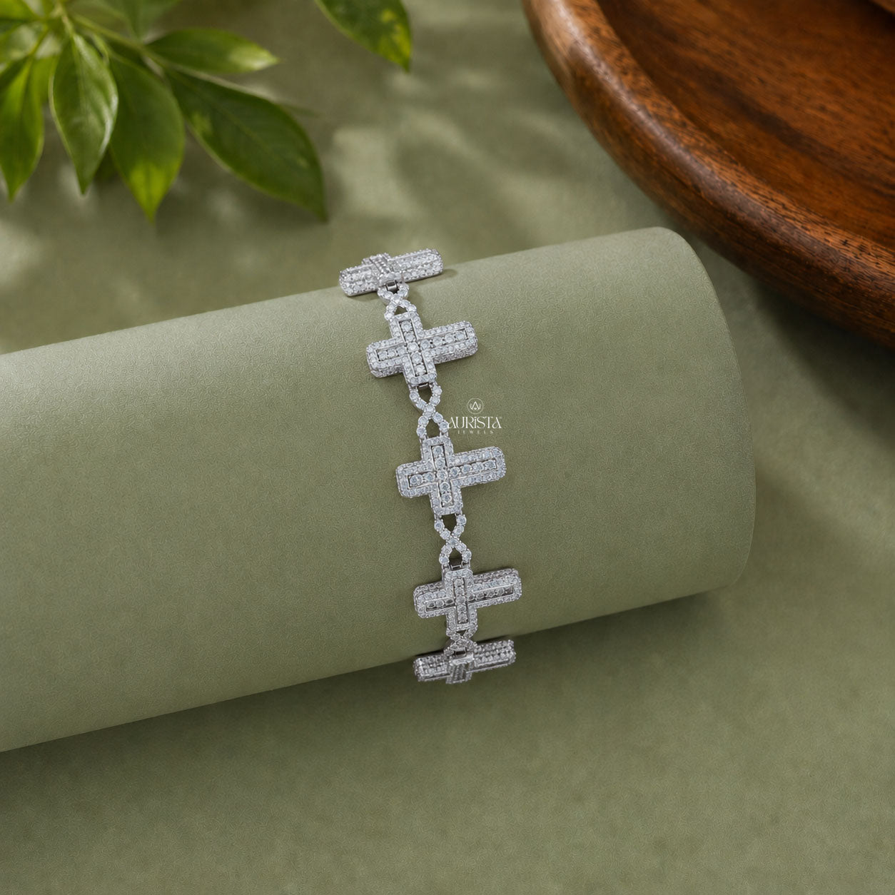 Iced Out Moissanite Multi Cross Link Hip Hop Bracelet In Sterling For Men