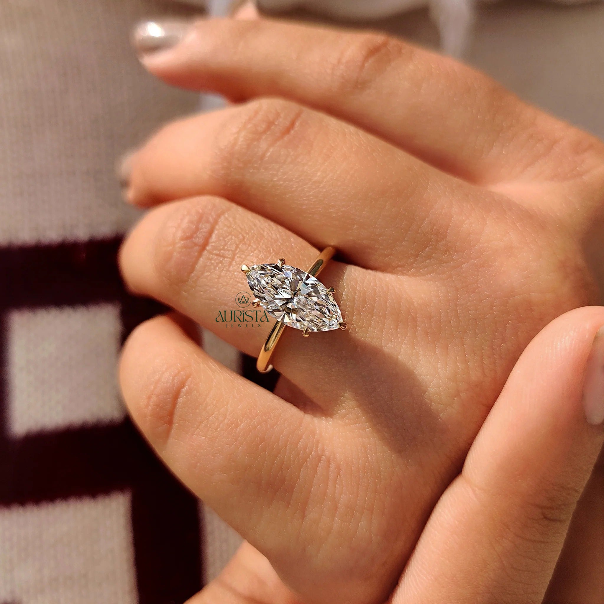 Modern Luxury Marquise Lab Grown Diamond Solitaire Ring