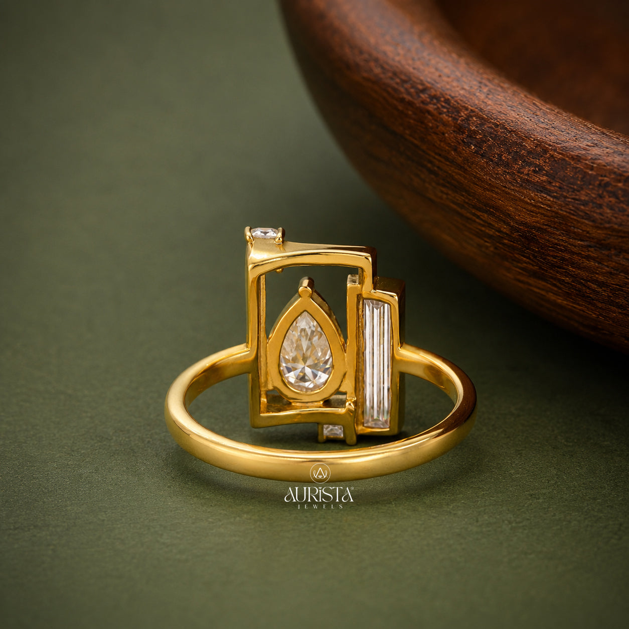 Pear Cut Lab Grown Diamond Ring,baguette cut and princess cut diamonds,Statement Ring