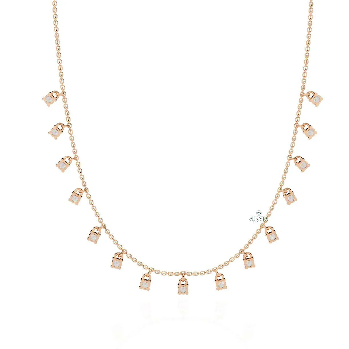 Rose Gold Dangle Necklace Moissanite Diamond Charm Chain Minimalist Station Necklace