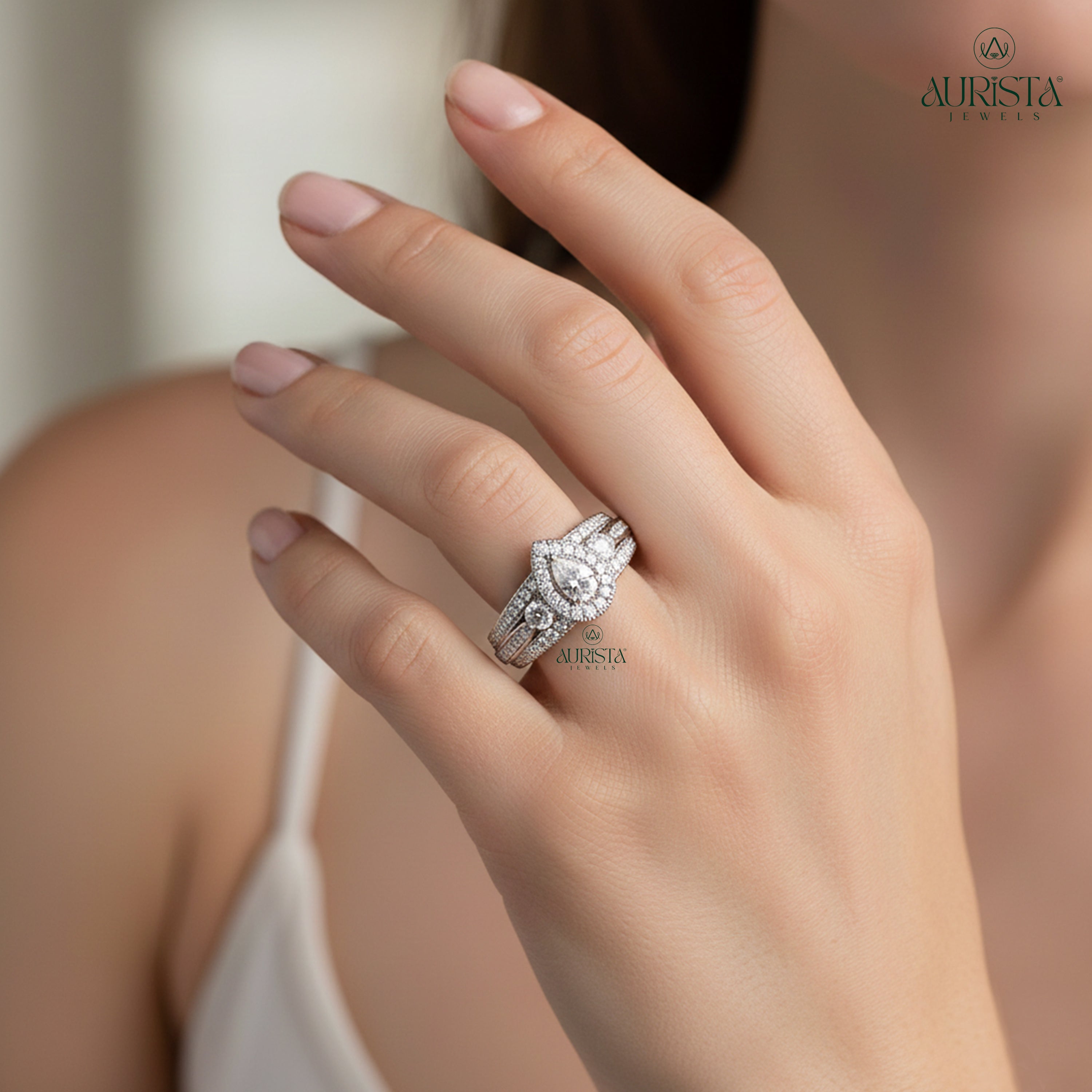 Bound in Time – White Gold Band with Pear Diamond