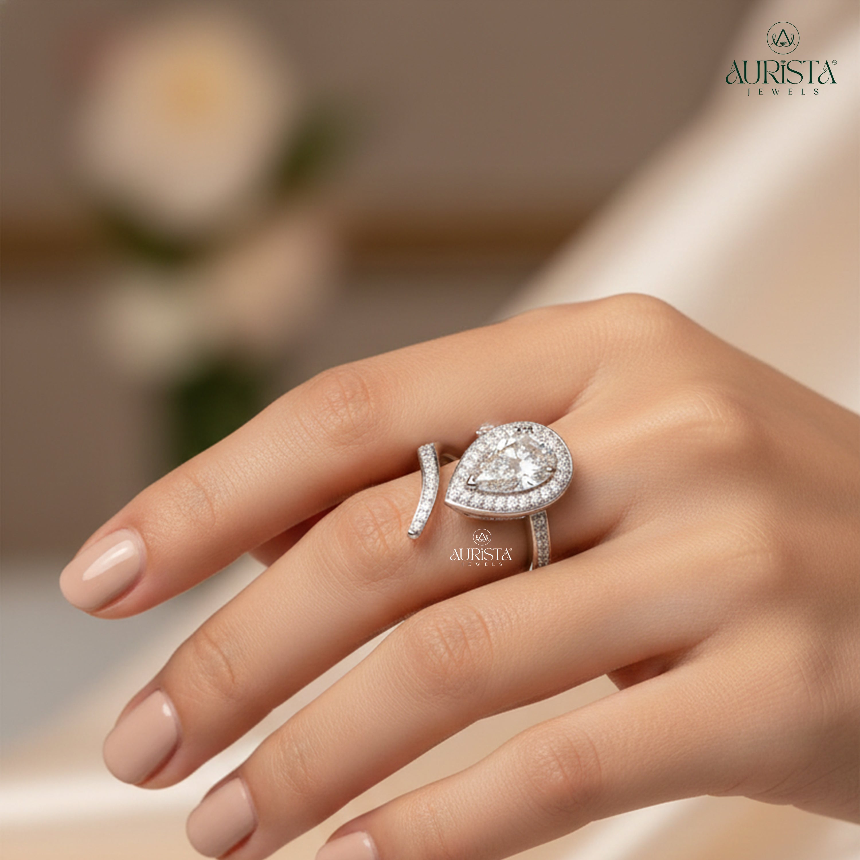 Heart’s Whisper – White Gold Ring with Pear Diamond