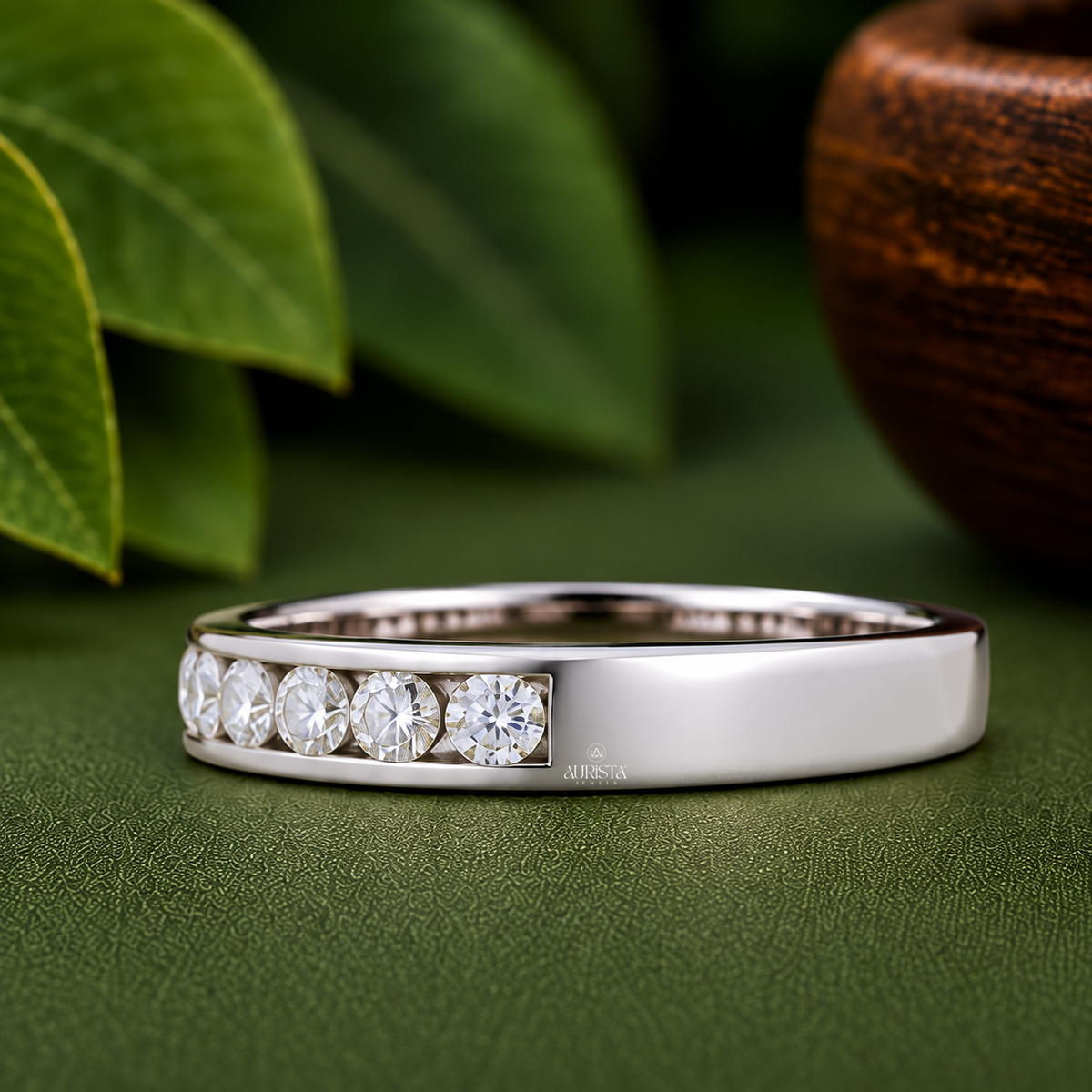 Round Cut Lab Grown Diamond Channel Set Band, Stackable Bridal Jewelry